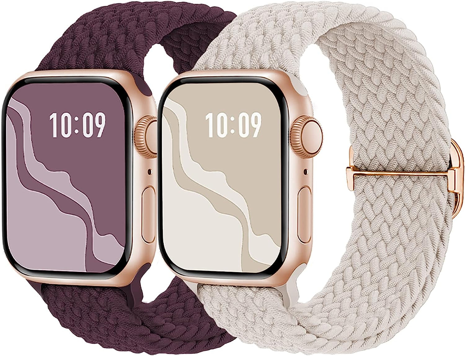 Braided Solo Loop Compatible with Apple Watch Band 38Mm 40Mm 41Mm 42Mm 44Mm 45Mm 49Mm, Stretchy Sport Bands Women Men Elastic Nylon Wristband for Iwatch Series 8 7 6 SE 5 4 3 2 1 Ultra  Suitisbest Starlight/Dark Cherry 42mm/44mm/45mm/49mm 