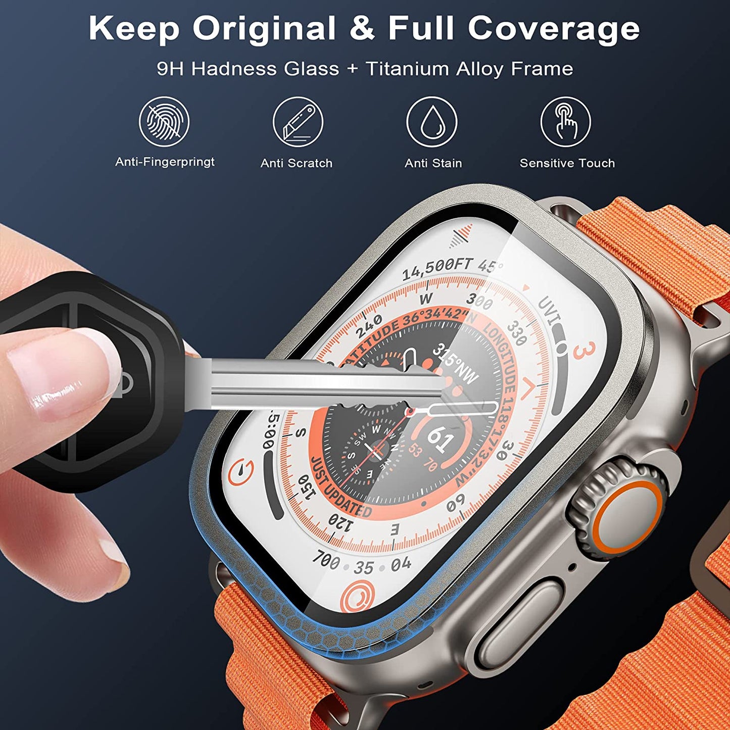 WSKEN for Apple Watch Ultra Screen Protector 49Mm,9H Tempered Glass + Titanium Alloy Frame, [Keep Original] [Touch Sensitive] Lightweight Protective Glass Film for Iwatch Ultra 2 Pack,Original  WSKEN   