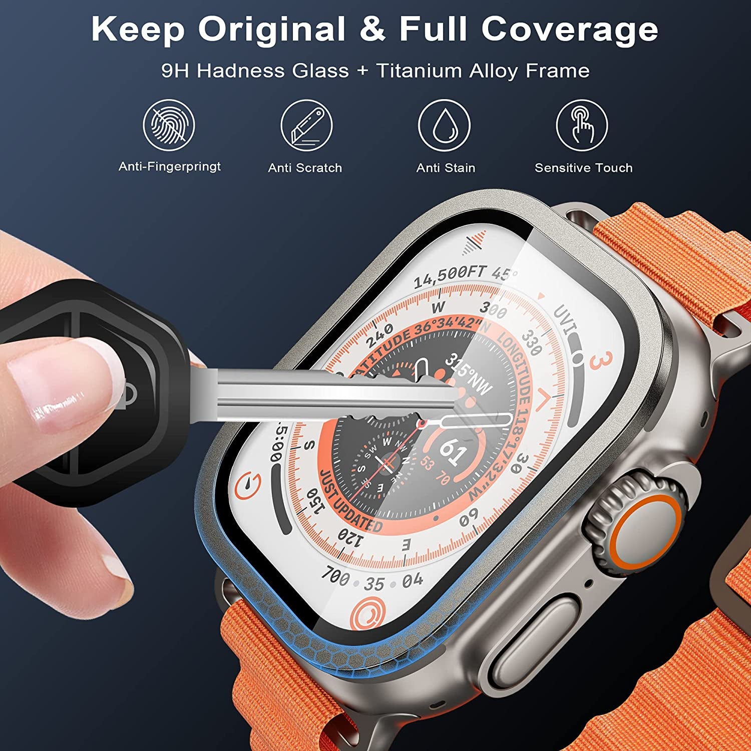 WSKEN for Apple Watch Ultra Screen Protector 49Mm,9H Tempered Glass + Titanium Alloy Frame, [Keep Original] [Touch Sensitive] Lightweight Protective Glass Film for Iwatch Ultra 2 Pack,Original  WSKEN   