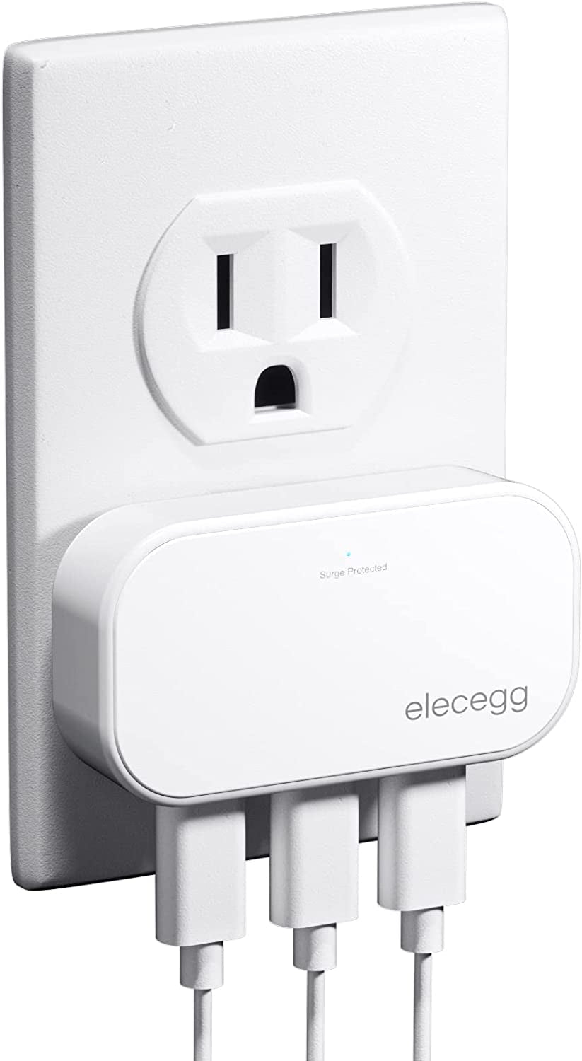 Slim Flat USB Wall Charger, Elecegg Ultra Thin 3 Port Wall Adapter with Smart IC, Low Profile Block Power Cube for Iphone, Ipad, Ipod, Android, Samsung Galaxy, and More  elecegg   