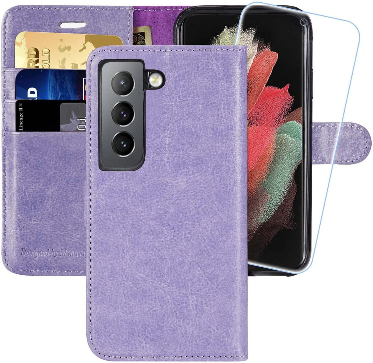 MONASAY Wallet Case for Galaxy S21+Plus 5G, 6.7 Inch [Screen Protector Included][Rfid Blocking] Flip Folio Leather Cell Phone Cover with Credit Card Holder, Lavenders  MONASAY   