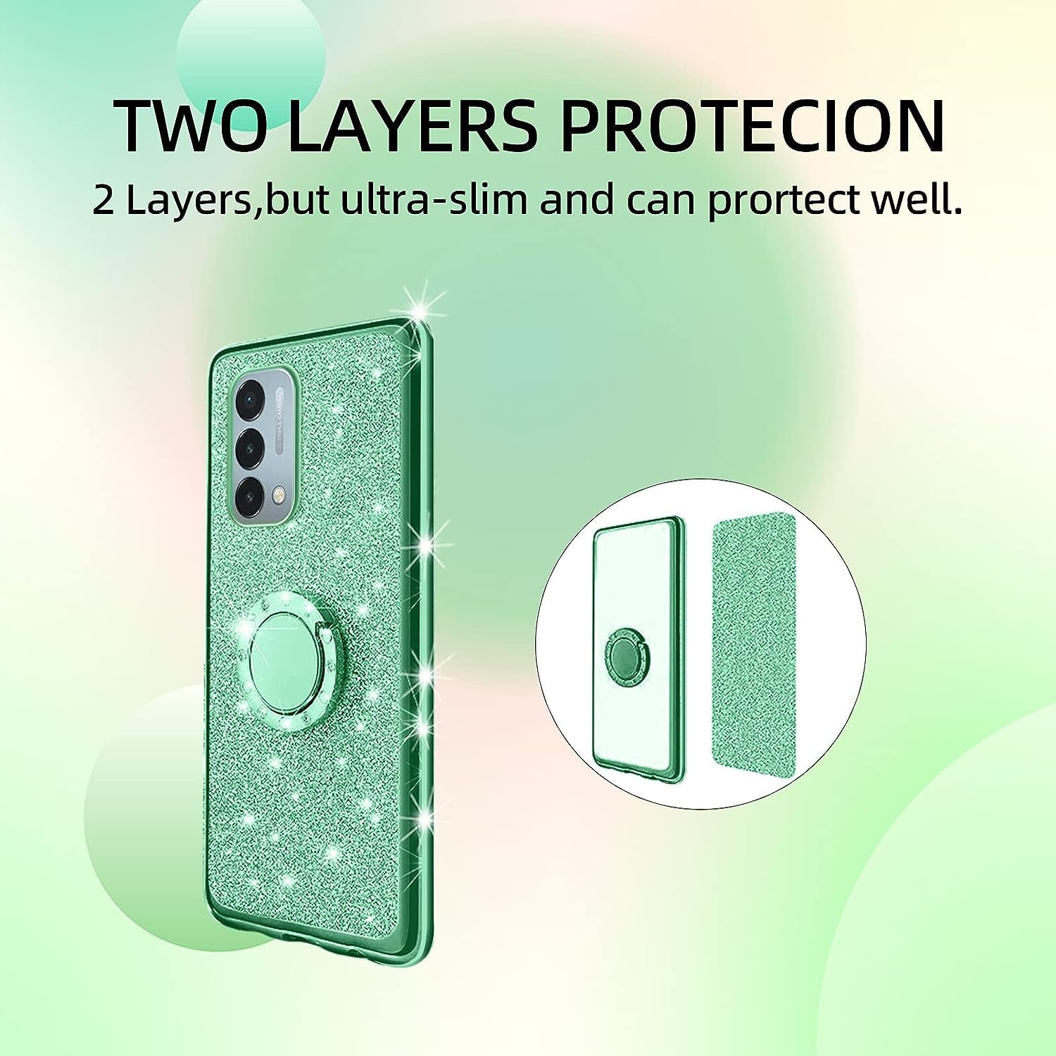 Kudini for Oneplus Nord N200 5G Case, N200 Phone Case for Women Glitter Crystal Soft Clear TPU Luxury Bling Cute Protective Cover with Kickstand Strap for Oneplus Nord N200 5G (Glitter Green)  KuDiNi   