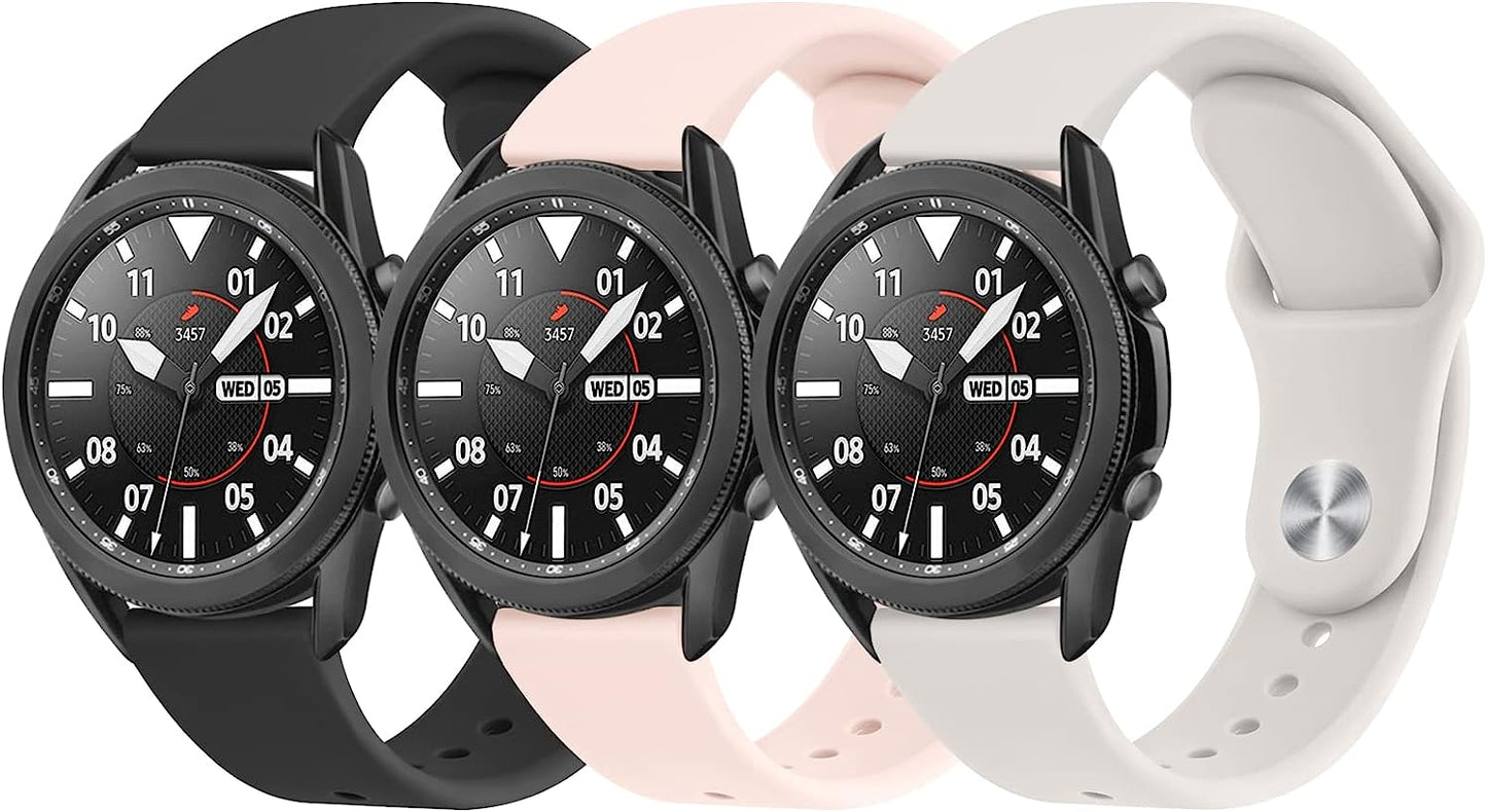 3 PACK Bands Compatible with Samsung Galaxy Watch 3 Bands 45Mm, Galaxy Watch 46Mm Band, 22Mm Adjustable Soft Silicone Sport Strap Replacement Band for Galaxy Watch 3 45Mm Women Men  Wanme Black+Pink Sand+Starlight  