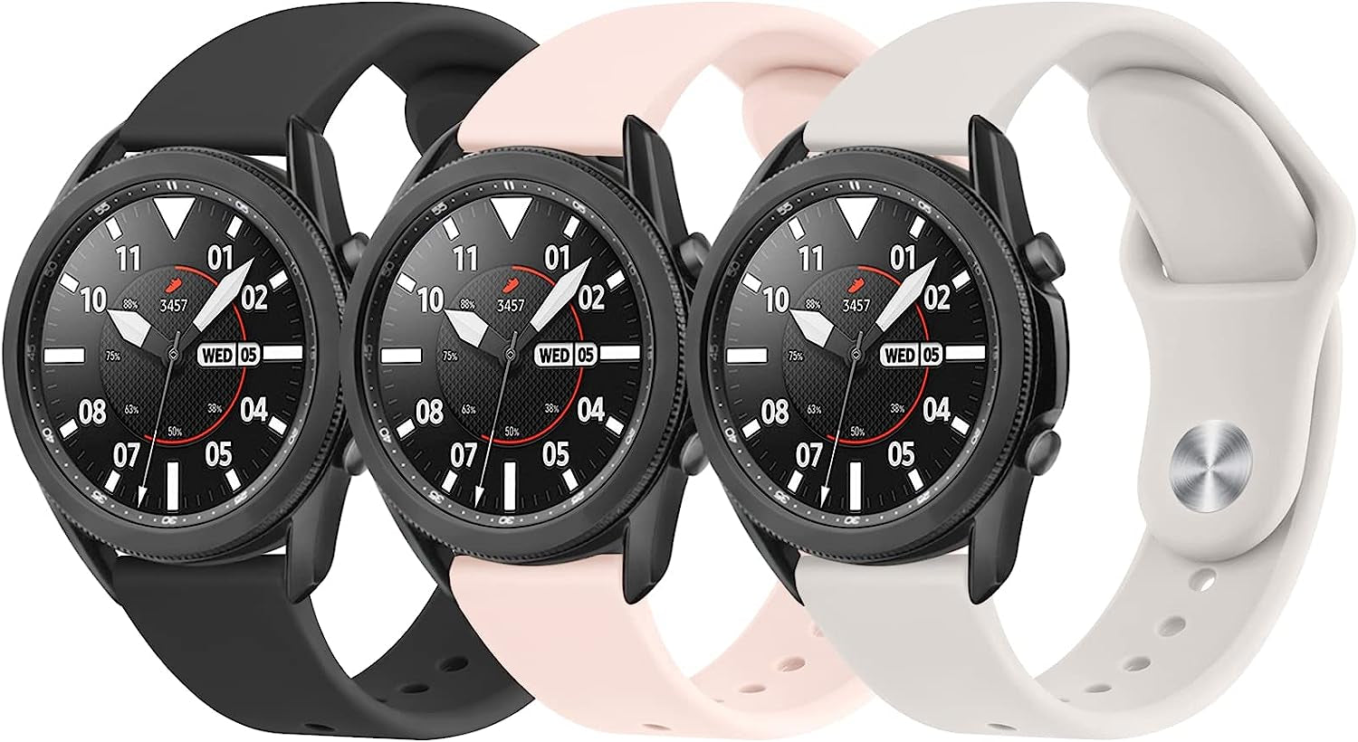3 PACK Bands Compatible with Samsung Galaxy Watch 3 Bands 45Mm, Galaxy Watch 46Mm Band, 22Mm Adjustable Soft Silicone Sport Strap Replacement Band for Galaxy Watch 3 45Mm Women Men  Wanme Black+Pink Sand+Starlight  