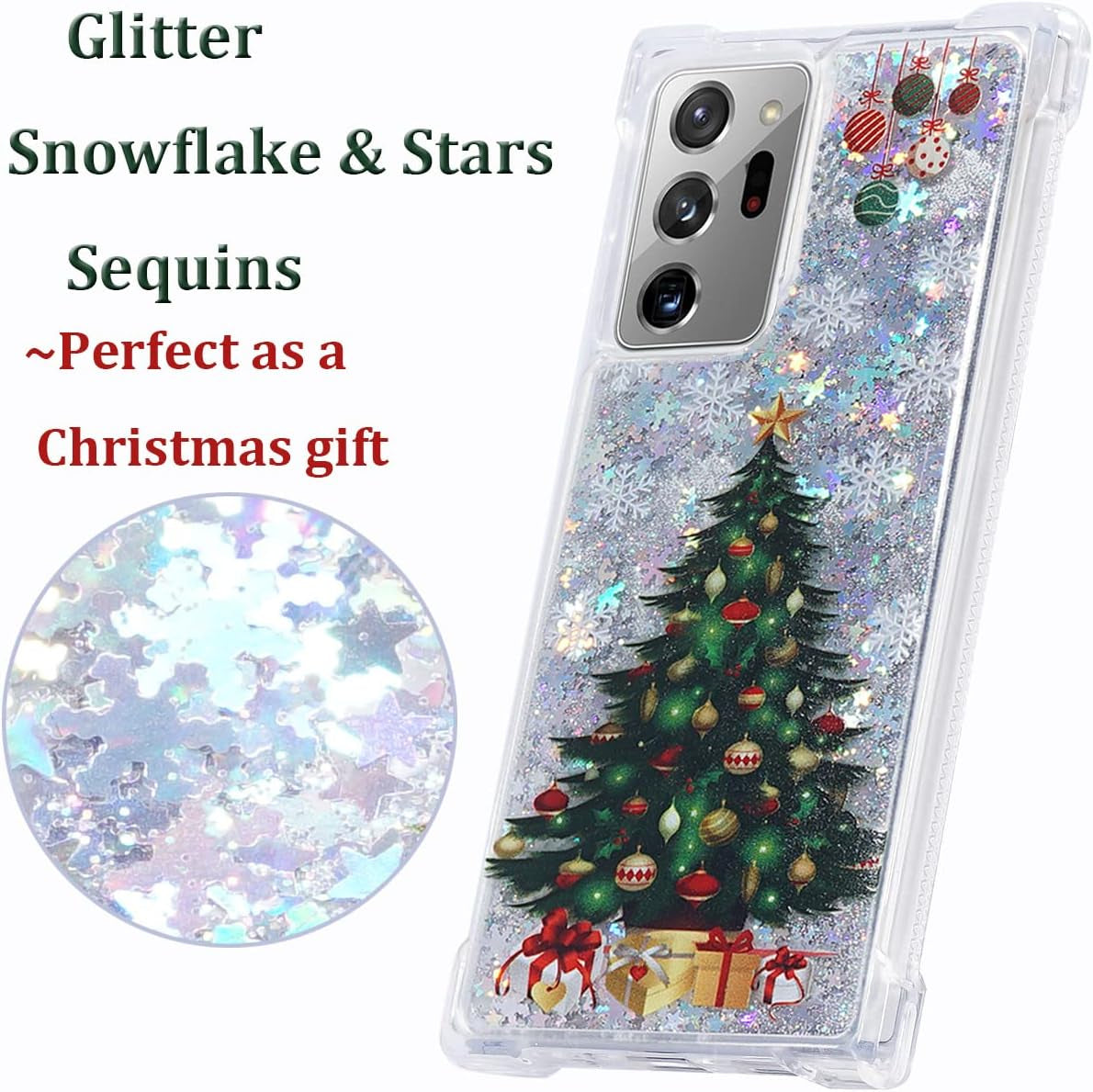 Flocute Galaxy Note 20 Ultra Case, Galaxy Note 20 Ultra Glitter Case Clear Bling Sparkle Floating Liquid Soft TPU Luxury Fashion Girly Women Cute Case for Samsung Galaxy Note 20 Ultra (Christmas Tree)  Flocute   