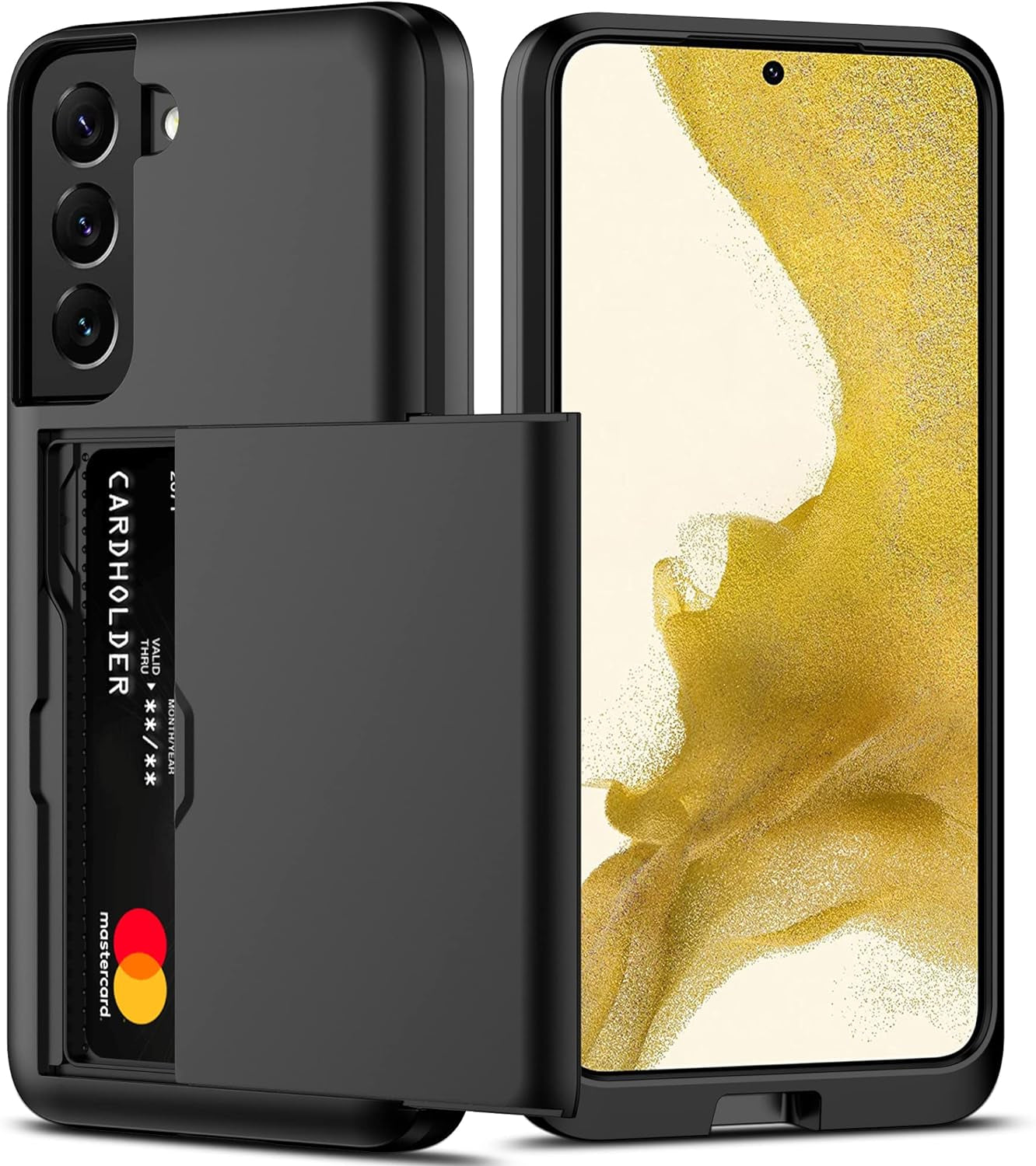 Nvollnoe for Samsung S22 Case with Card Holder 5G 6.1 Inch Slim Dual Layer Heavy Duty Protective Galaxy S22 Case Hidden Card Slot Wallet Case for Samsung S22(Rose Gold)  Nvollnoe Black For Galaxy S22-6.1'' 