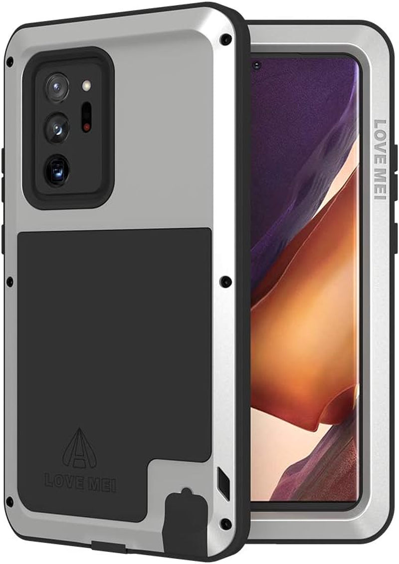 LOVE MEI Galaxy Note 20 Ultra 5G Phone Case, [Without Glass Screen Protector] Full Body Sturdy Defender Hard Cover Heavy Duty Shockproof Dustproof Metal Silicone Case for Samsung Note 20 Ultra Green  LOVE MEI Silver  