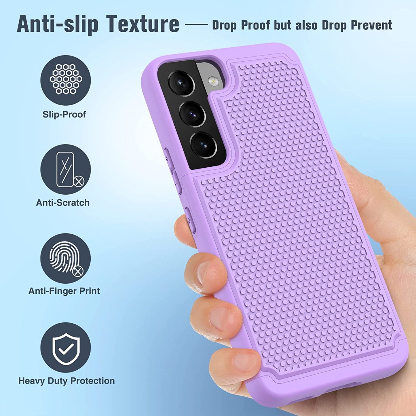 BNIUT for Samsung Galaxy S22 5G Case: Dual Layer Protective Heavy Duty Cell Phone Cover Shockproof Rugged with Non Slip Textured Back - Military Protection Bumper Tough - 6.1Inch (Girly Purple)  binghexin   