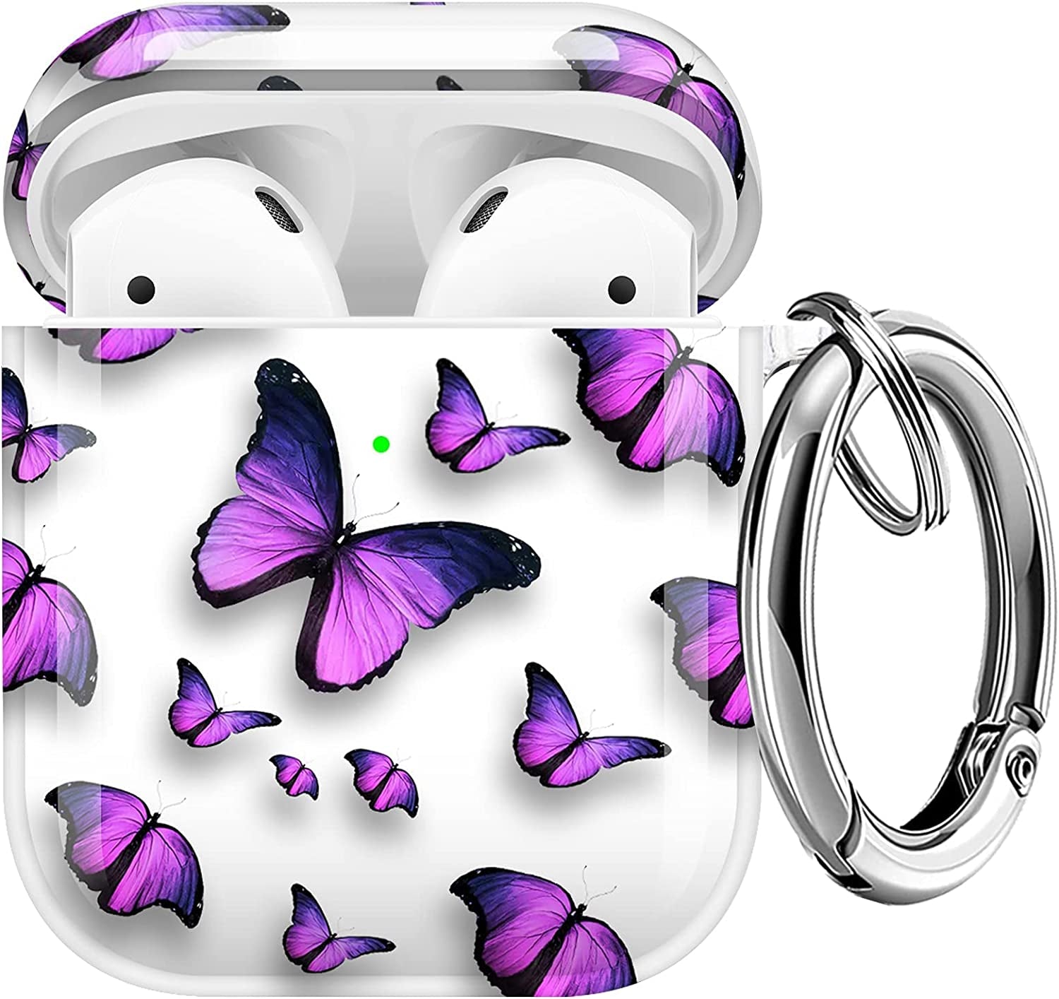 Maxjoy Compatible Airpods Case Cover, Leopard Print Case for Women Men Cute Air Pod 2 Hard Shell Protective Cover with Keychain Compatible with Apple Airpods Charging Case 2&1  Maxjoy Purple  