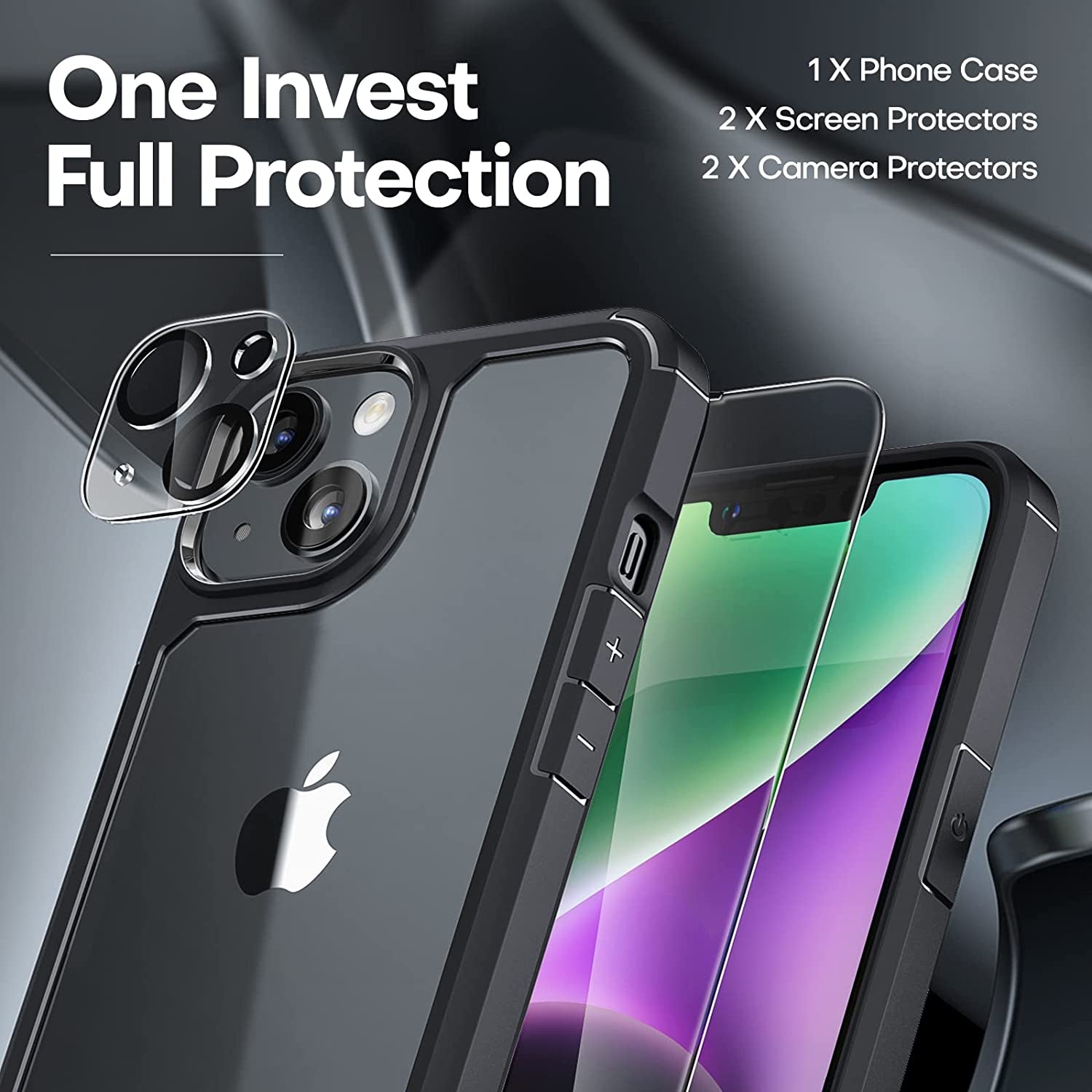 TAURI 5-In-1 Designed for Iphone 14 Case, with 2 Screen Protector + 2 Camera Lens Protector [Not Yellowing] [Military Drop Protection] Shockproof Slim Phone Case for Iphone 14 6.1 Inch-Black  TAURI   