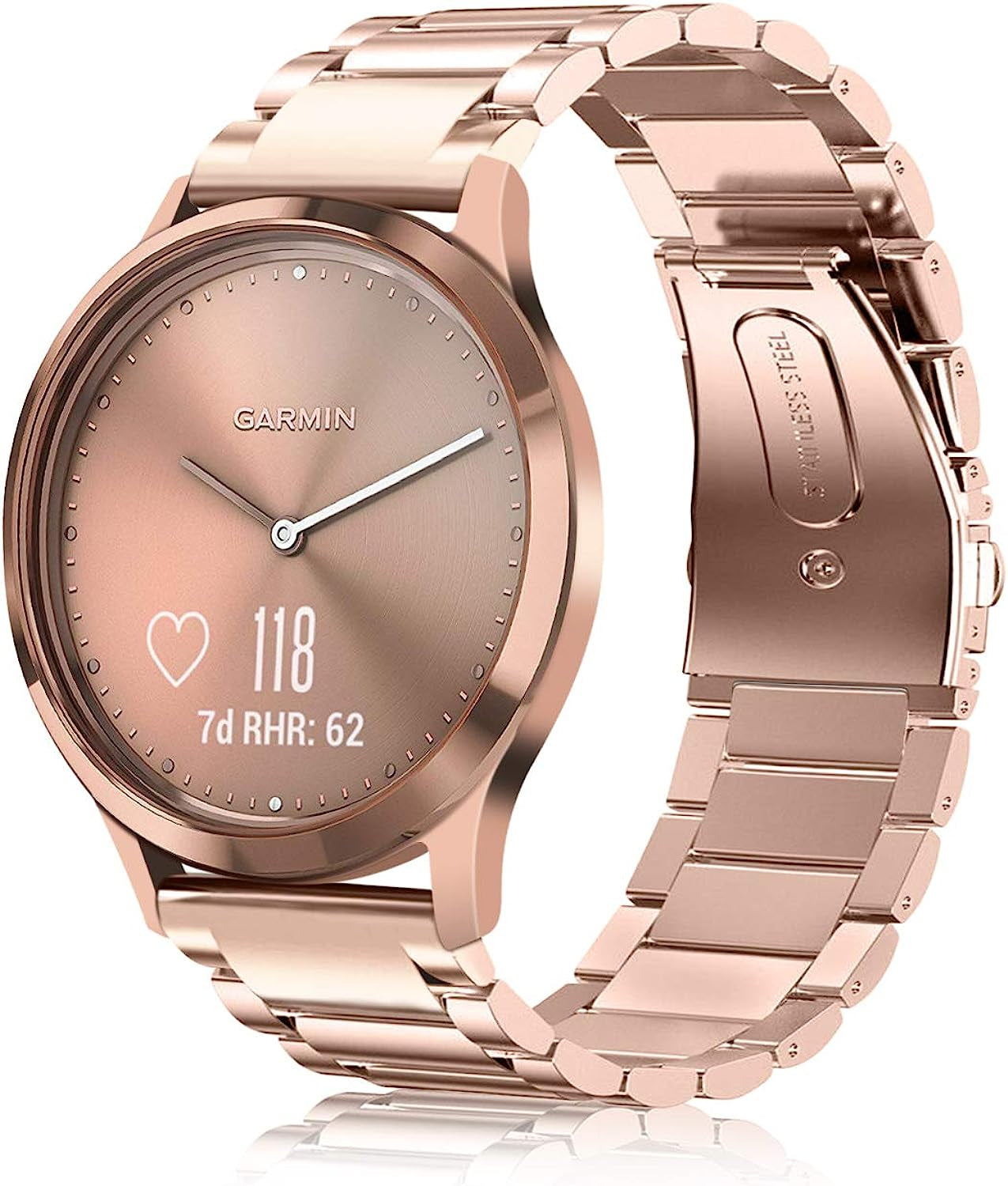 Fintie Compatible with Garmin Vivoactive 3 /Vivoactive 3 Music / Venu Sq / Venu 2 plus Watch Band, Samsung Galaxy Watch 42Mm/Galaxy Watch 3 41Mm/Galaxy Watch Active 2 40Mm/44Mm, 20Mm Solid Stainless Steel Bands  FINTIE Rose Gold  