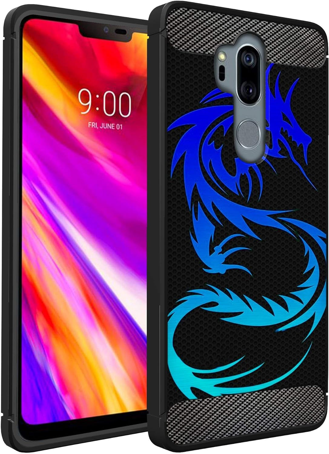 Casesondeck Case Compatible with [LG G7 / LG G7 Thinq] Pictorial Patterned TPU Design Case Flexible Slim and Elegant (Cobra Tiger)  CasesonDeck Blue Dragon  