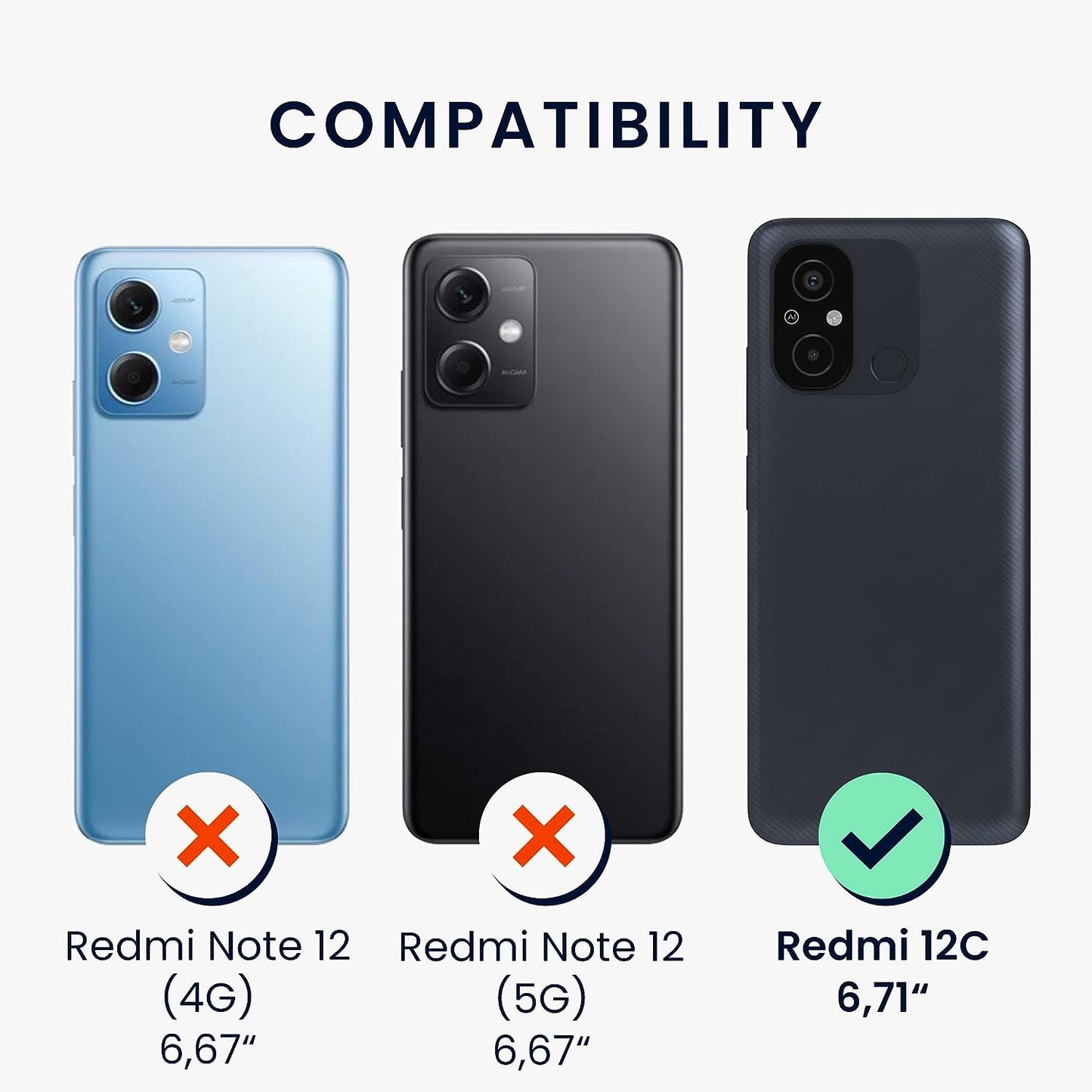 Kwmobile Plastic Case Compatible with Xiaomi Redmi 12C - Case with Metal Stand Card Slot Finger Holder - Black  KW-Commerce   