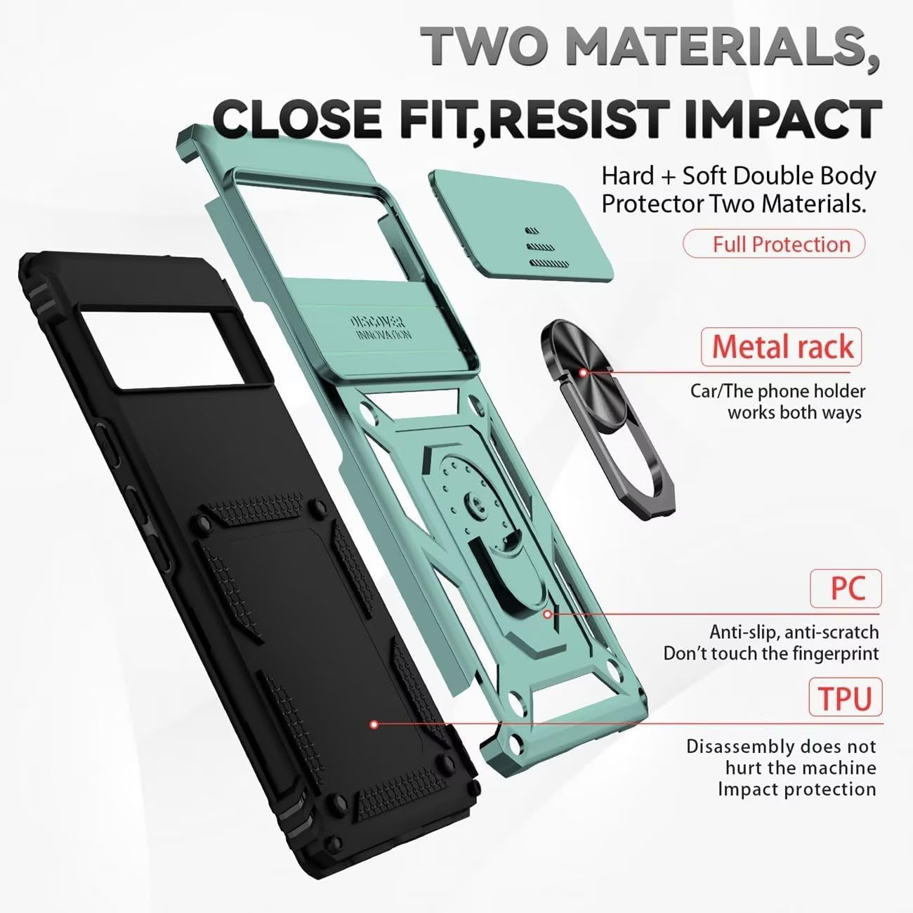Yodueiv for Pixel 6 Pro Case, Google 6 Pro G8VOU with Slide Camera Cover, Magnetic Ring Car Mount Holder Kickstand Protective Cases Cover for Google Pixel 6 Pro 5G Green  Yodueiv   