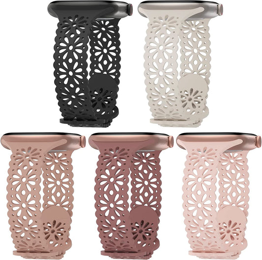 Steezrd 5 Pack Slim Lace Silicone Bands Compatible for Apple Watch Band 38Mm 40Mm 41Mm 42Mm 44Mm 45Mm 49Mm, Thin Hollow-Out Breathable Sport Strap for Iwatch Ultra Series 8/7/SE/6/5/4/3/2/1 Women Men  STEEZRD   