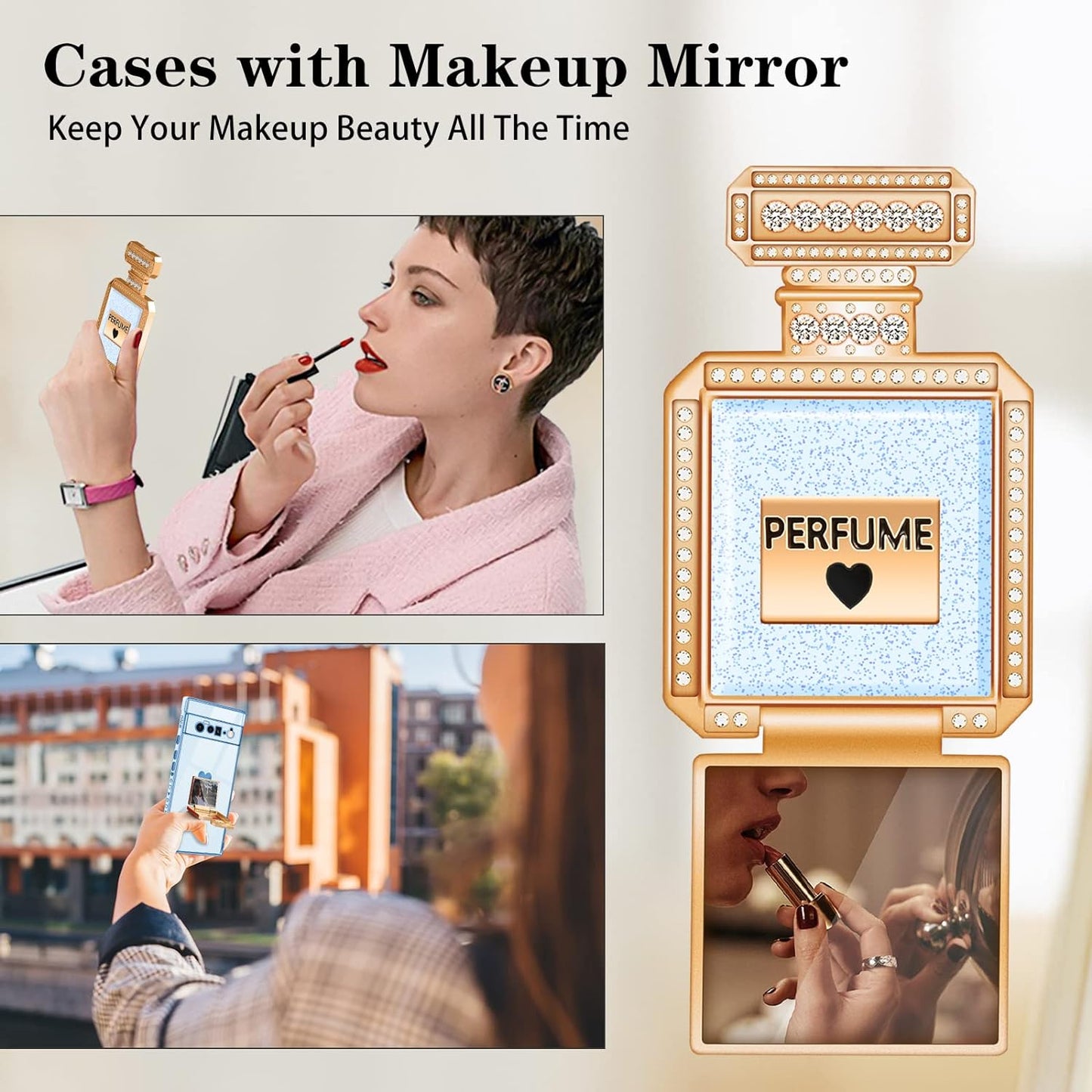 Buleens for Pixel 6 Pro Case with Metal Perfume Bottle Mirror Stand,Cute Women Girly Heart Cases for Google Pixel 6 Pro Case, Elegant Luxury Phone Cover for Pixel 6 Pro Phone Case 6.7''Sierra Blue  Buleens   