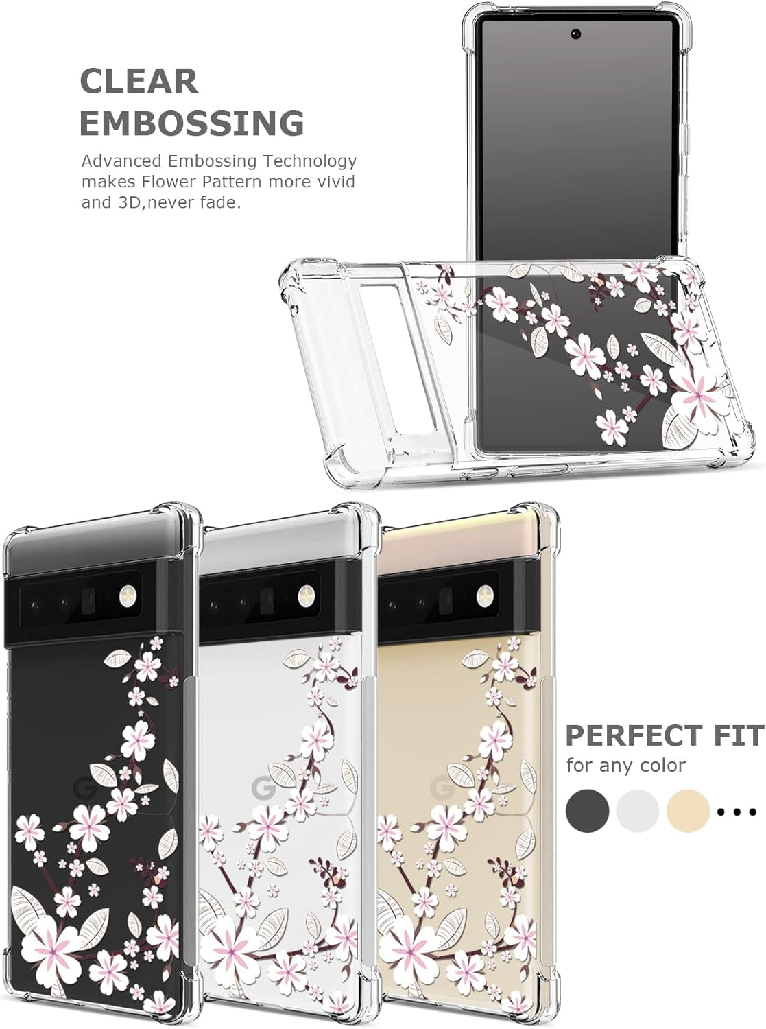 GREATRULY Floral Clear Case for Pixel 6 Pro for Women/Girls,Pretty Phone Cover for Google Pixel 6 Pro,Flower Design Slim Soft Transparent Drop Proof TPU Protective Silicone Bumper Shell,Fl-T  GREATRULY   