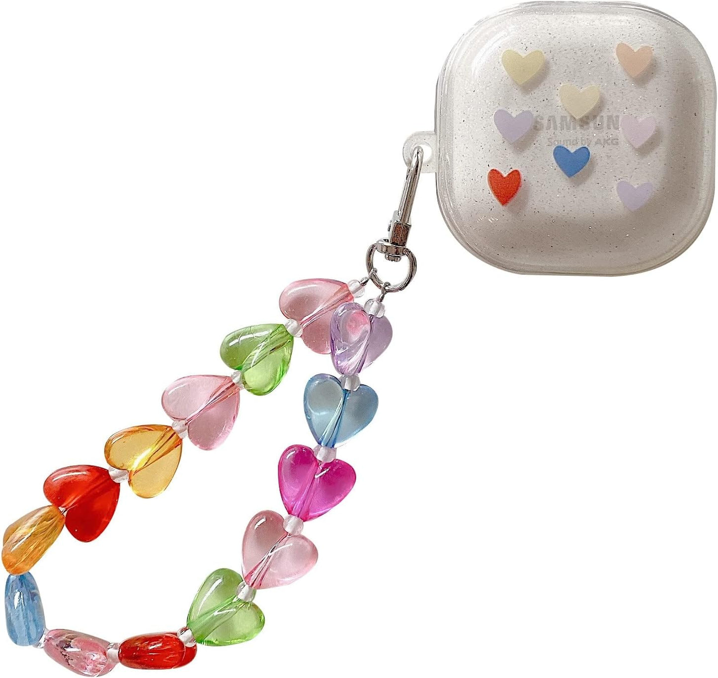 CASEVERSE Case for Samsung Galaxy Buds2 Pro/Galaxy Buds 2/Galaxy Buds Pro/Galaxy Buds Live, Cute Transparent Soft TPU Cover with Keychain for Girls Women  CASEVERSE Heart 3  