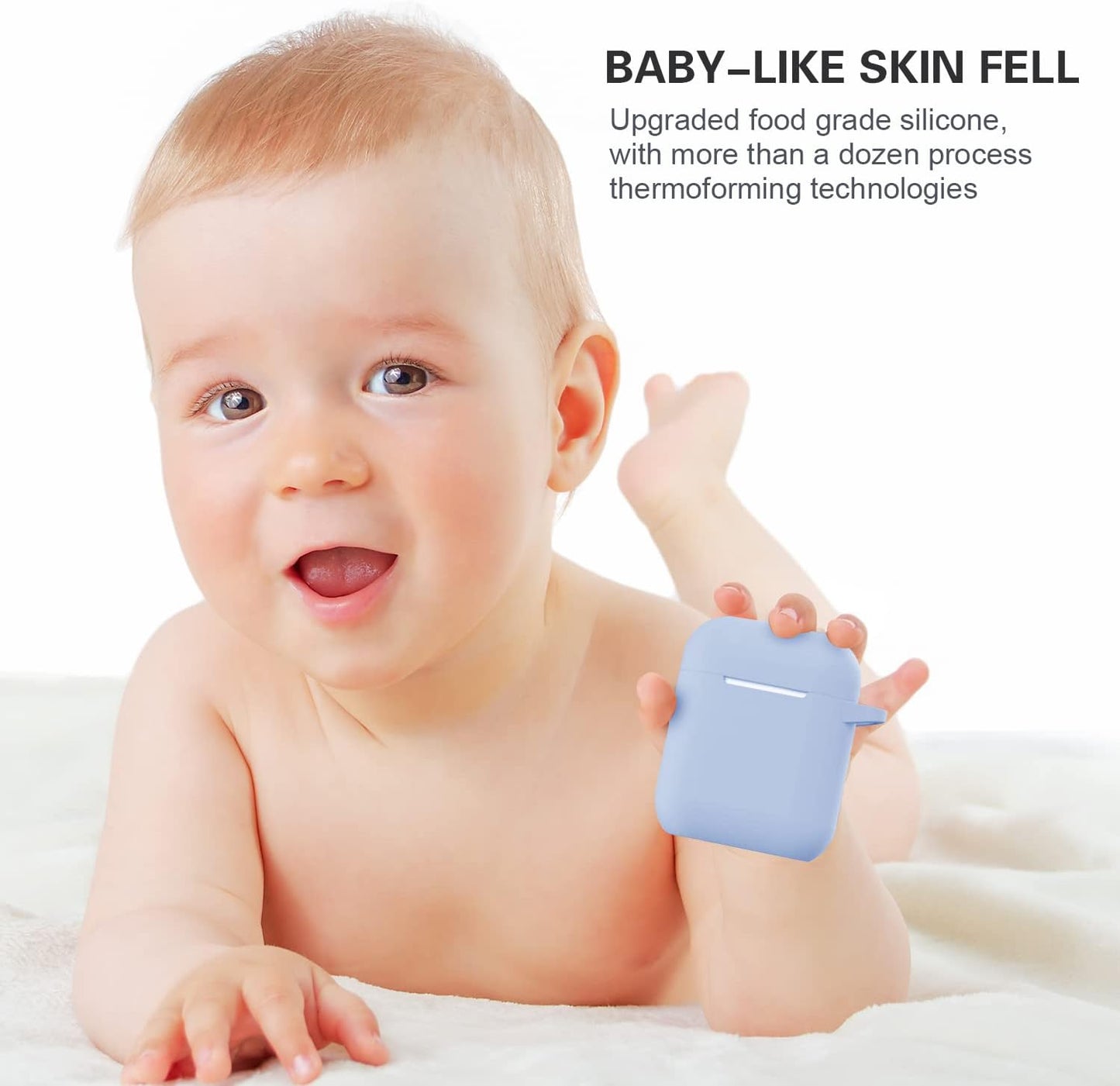 ATUAT Airpods Case Cover, Full Protective Silicone Skin Dust-Proof Designed for Apple Airpods 1St 2Nd Generation with Keychain, Front LED Visible, Light Blue  ATUAT   