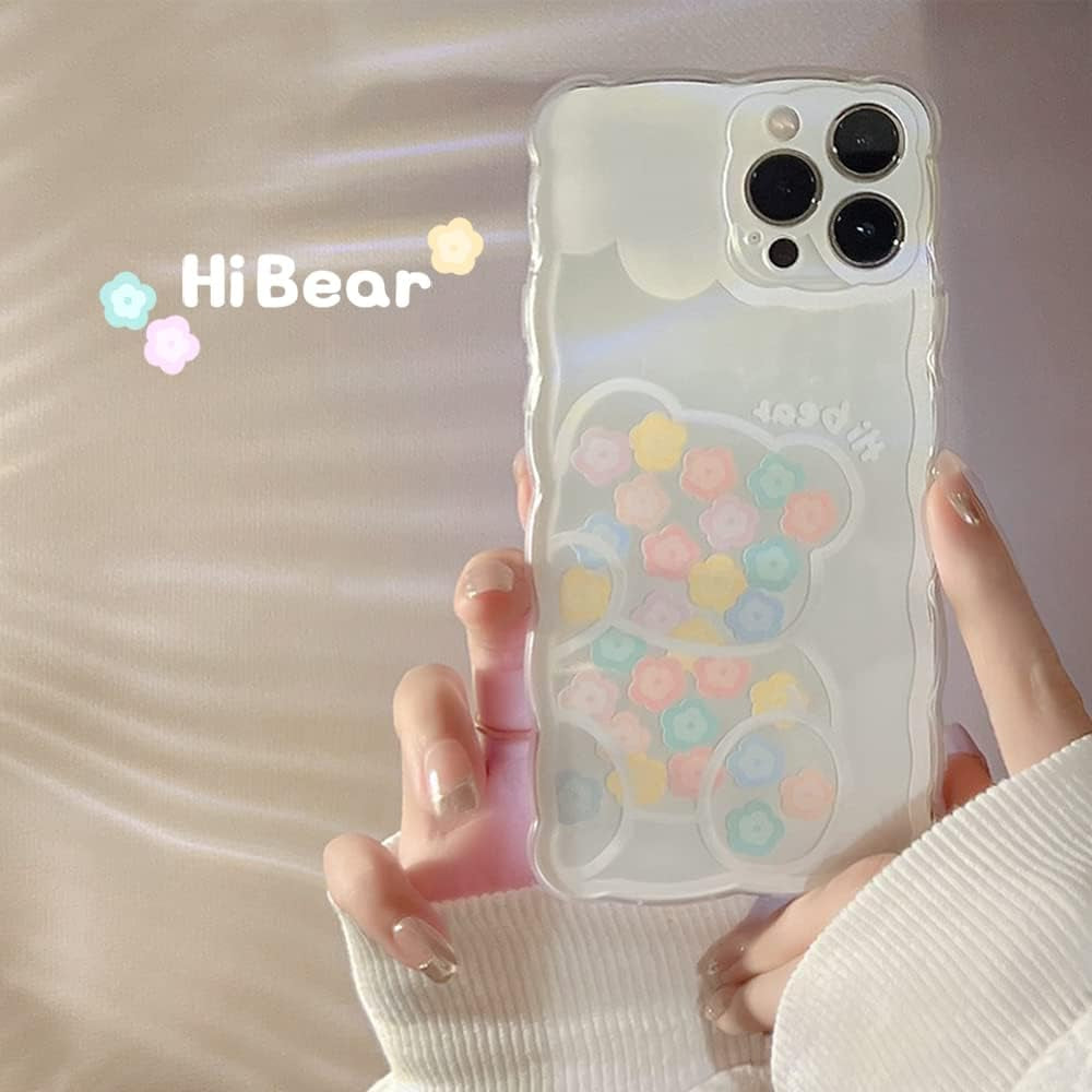 GUSDBSW Cute Iphone 14 plus Case for Women Girls, Fashion Wave Shape Grip Design, Soft TPU Bumper Shockproof Protective Clear Phone Cover - Flower Bear  GUSDBSW   