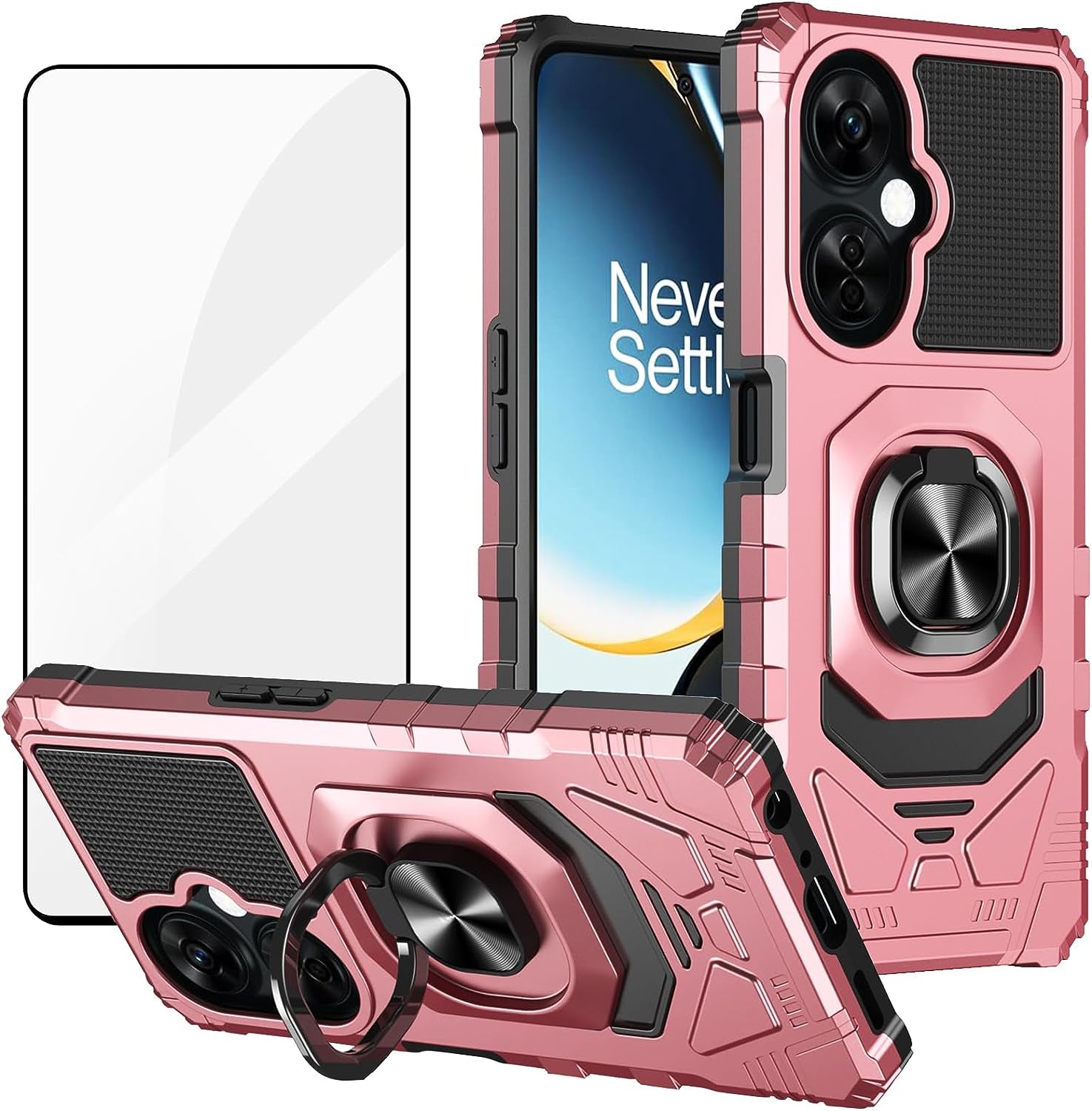 Ailiber Case for Oneplus Nord N30, One plus N30 5G Case with Tempered Glass Screen Protector, Ring Kickstand for Magnetic Car Mount, Military Grade Shockproof Phone Cover for 1+ Nord N30 -Black  Ailiber Ring Kickstand  Screen Protector  Rose Gold  