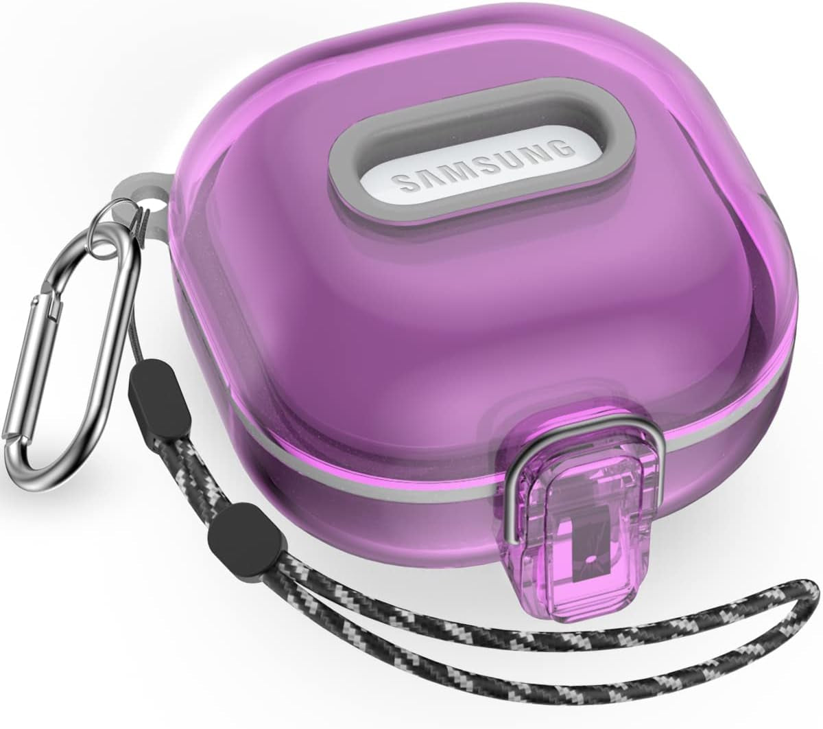 QIUDAOY [Clear Case with Lock] Samsung Galaxy Buds 2 Case/Galaxy Buds Pro 2 Case/Galaxy Buds Live Case/Galaxy Buds Pro Case with Lanyard/Keychain Accessories, Hard Clear Case Protector Shell Cover  QIUDAOY Clear Pupple  