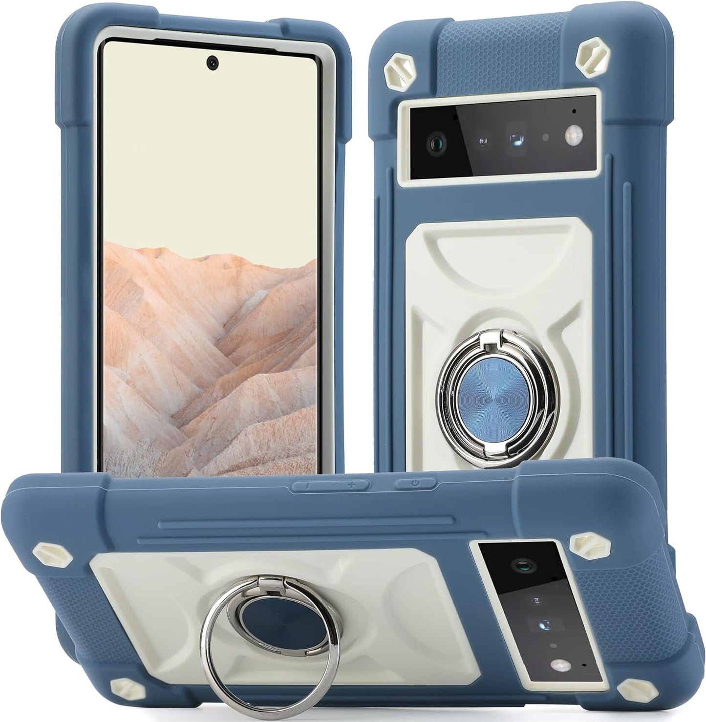 Eaycoul Compatible with Google Pixel 6 Pro Case with Ring Stand, Heavy-Duty Military Grade Shockproof Phone Cover with Magnetic Car Mount for Google Pixel 6 Pro (Rainbow Pink)  EayCoul Blue  