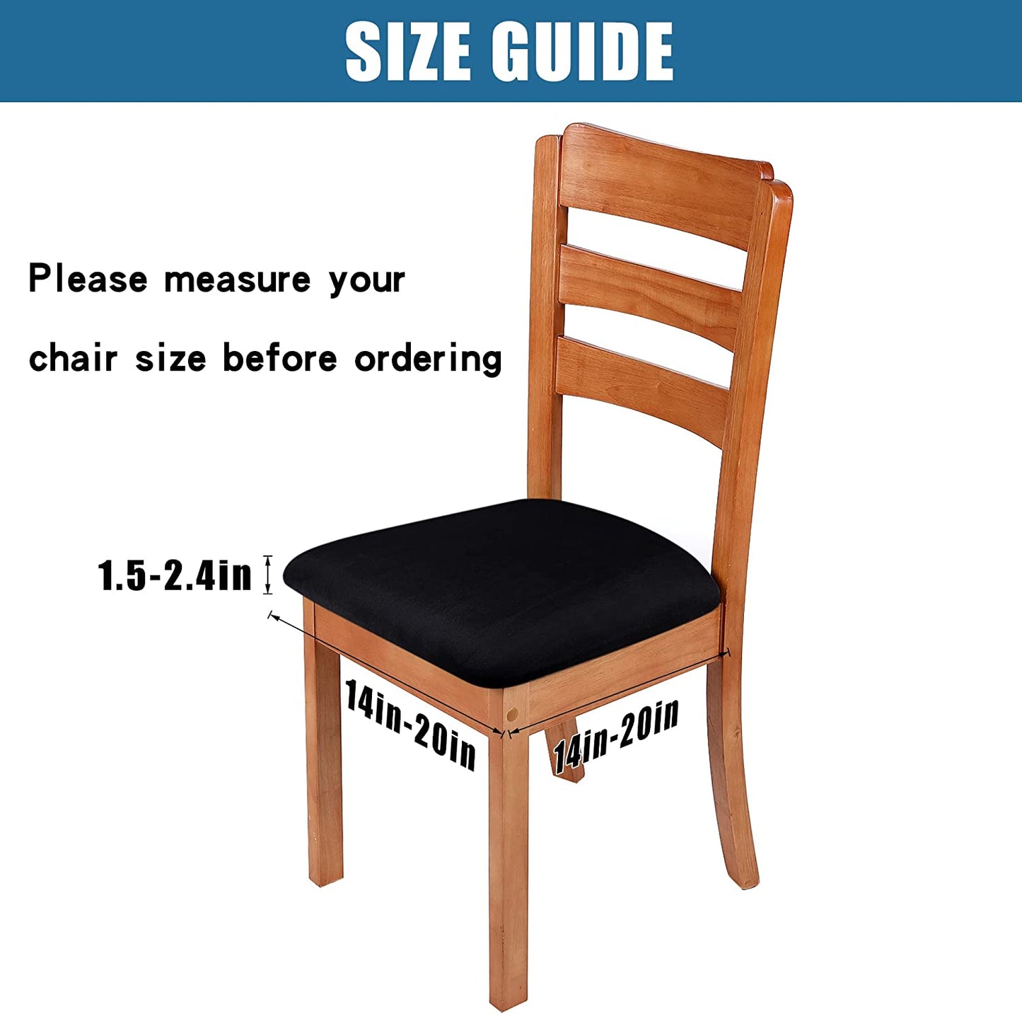 Smiry Original Velvet Dining Chair Seat Covers, Stretch Fitted Dining Room Upholstered Chair Seat Cushion Cover, Removable Washable Furniture Protector Slipcovers with Ties - Set of 2, Black  smiry   