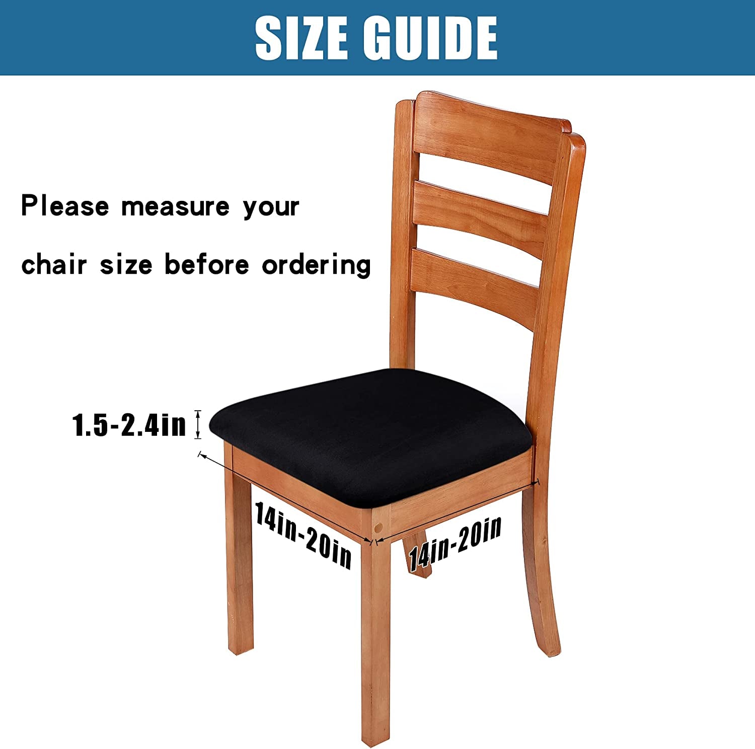 Smiry Original Velvet Dining Chair Seat Covers, Stretch Fitted Dining Room Upholstered Chair Seat Cushion Cover, Removable Washable Furniture Protector Slipcovers with Ties - Set of 2, Black  smiry   