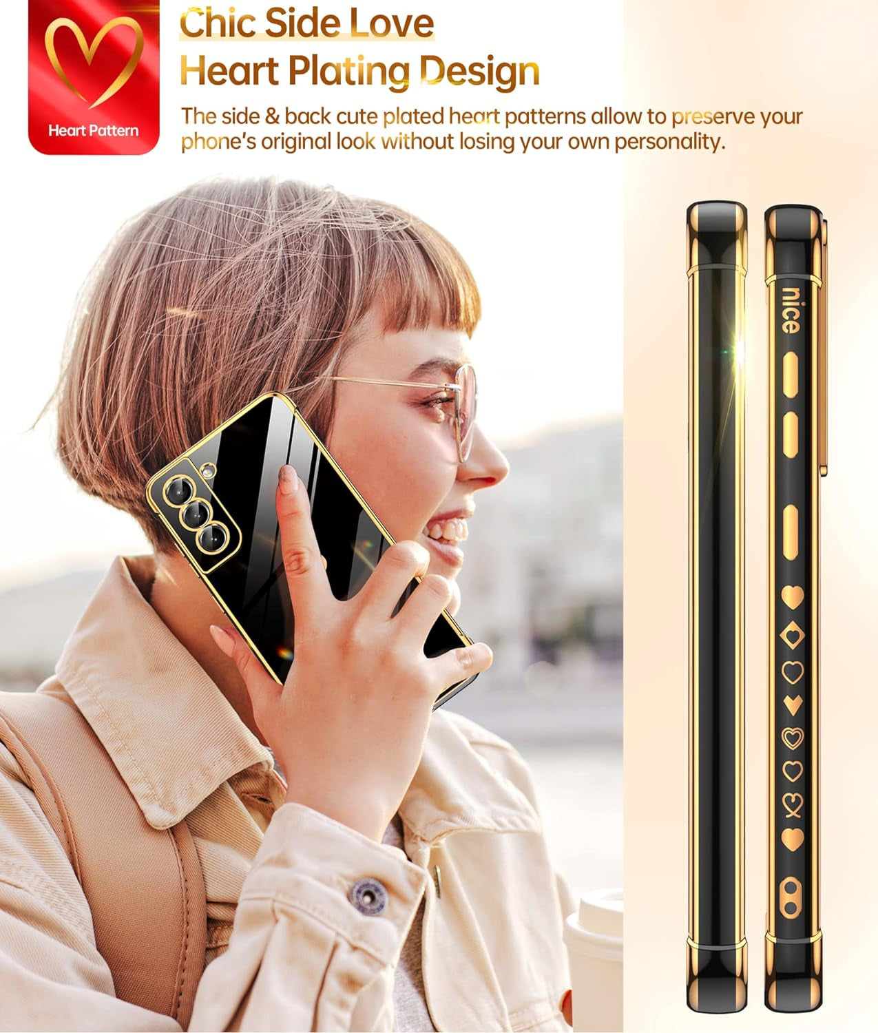 Leyi for Galaxy- S21 FE 5G- Case: Screen Protector [2 Pcs]+ Full Camera Protection, Love Heart Plating Girly Women Cute Luxury Soft TPU Case for Samsung Galaxy S21 FE, Black  LeYi   