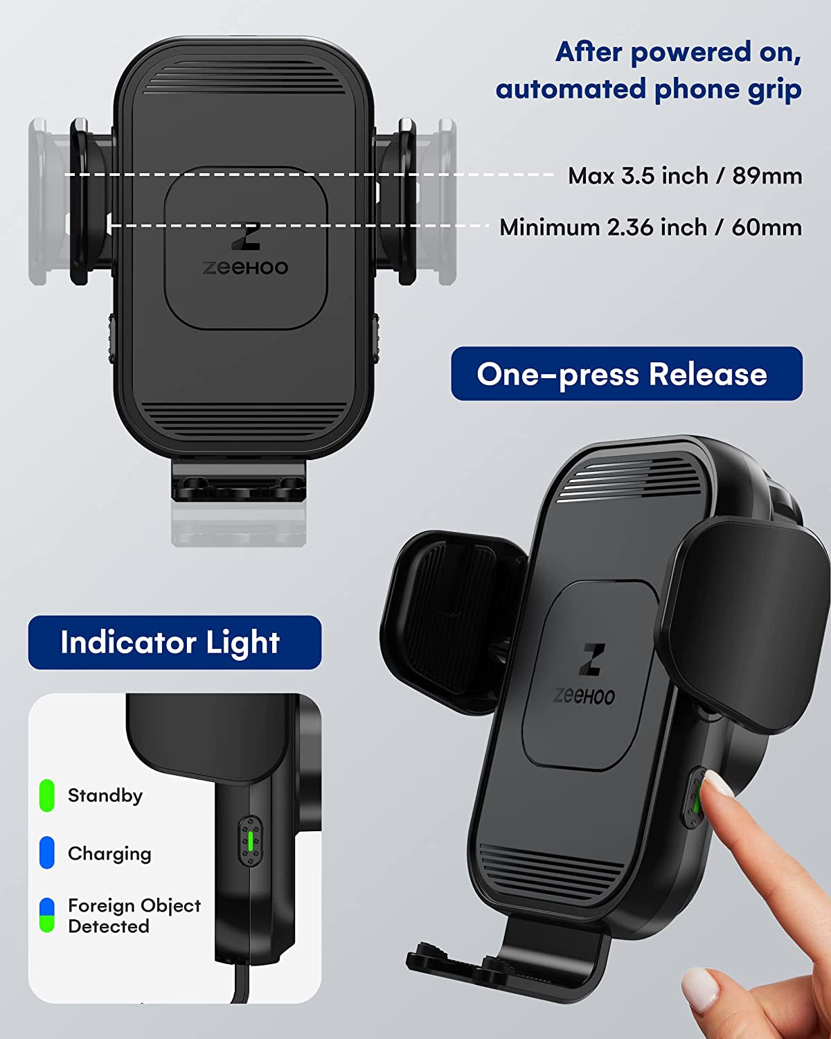 [Upgraded Version] Zeehoo Wireless Car Charger,15W Fast Charging Auto-Clamping Car Mount, Dash, Air Vent Charging Car Phone Holder for Iphone 14 13 12 11, Samsung Galaxy S23+ S22, Etc. (Black)  ZeeHoo   