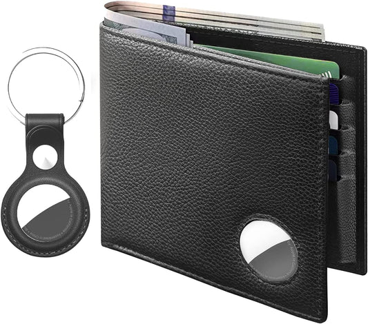 Elzama Bifold Smart Airtag Wallet with Airtags Holder Keychain | Genuine Leather Men'S Air Tag Wallet Large - Stealth Mode and RFID Blocking | Accessory for Air Tags (Apple Airtag NOT Included)  elzama   