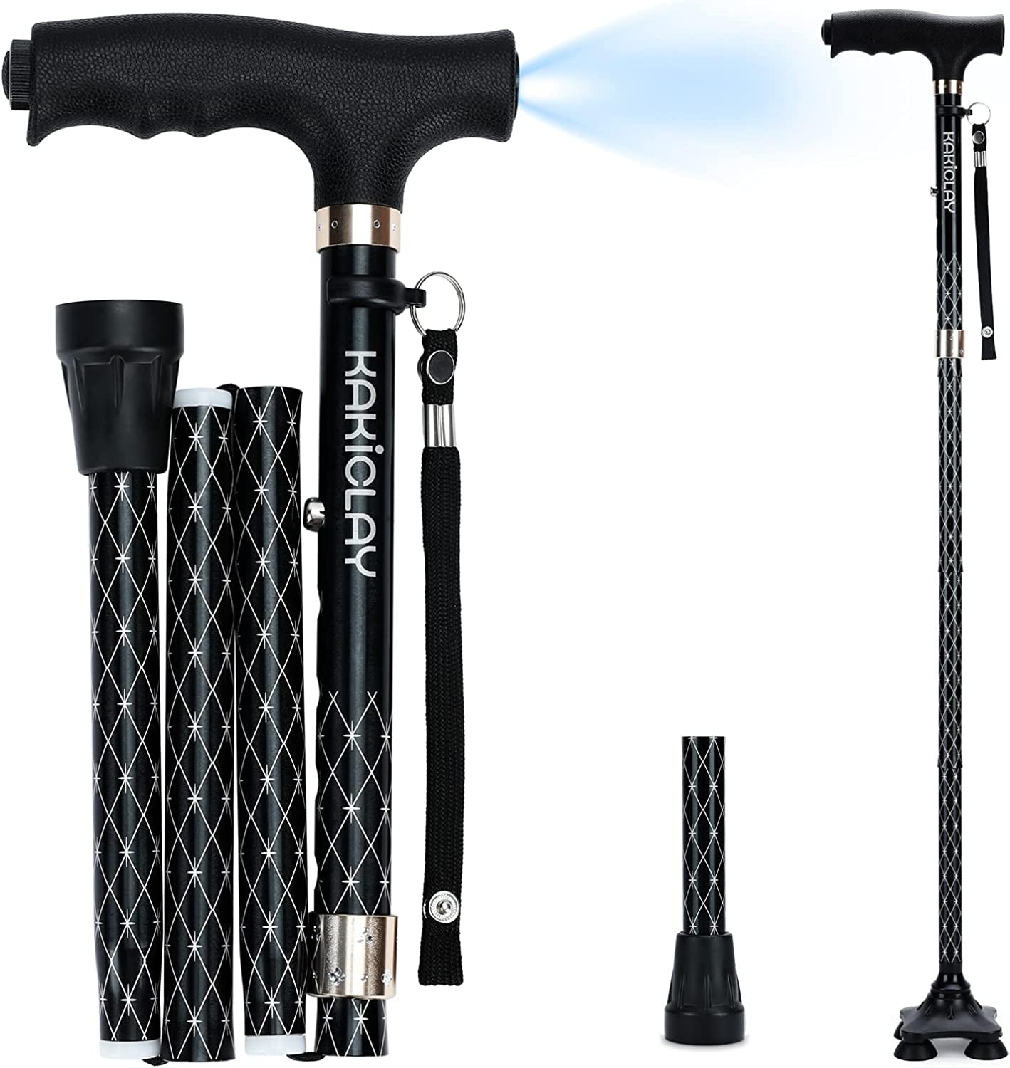 KAKICLAY Folding Walking Cane with LED Light for Women & Men, Foldable Adjustable Lightweight Aluminum Walking Stick for Seniors & Adults  KAKICLAY   