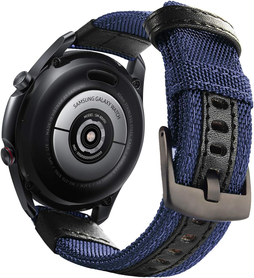Maxjoy Galaxy Watch 46Mm/ Galaxy Watch 3 45Mm Bands, Gear S3 Frontier Classic Nylon Band, 22 Mm Quick Release Replacement Strap Large Sport Wristband Compatible Samsung Gear S3 Smart Watch, Black  Maxjoy Blue  
