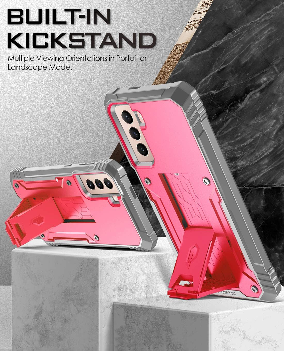 Poetic Revolution Case for Samsung Galaxy S21+ plus 5G 6.7 Inch, Built-In Screen Protector Work with Fingerprint ID, Full Body Rugged Shockproof Protective Cover Case with Kickstand, Pink  Poetic   