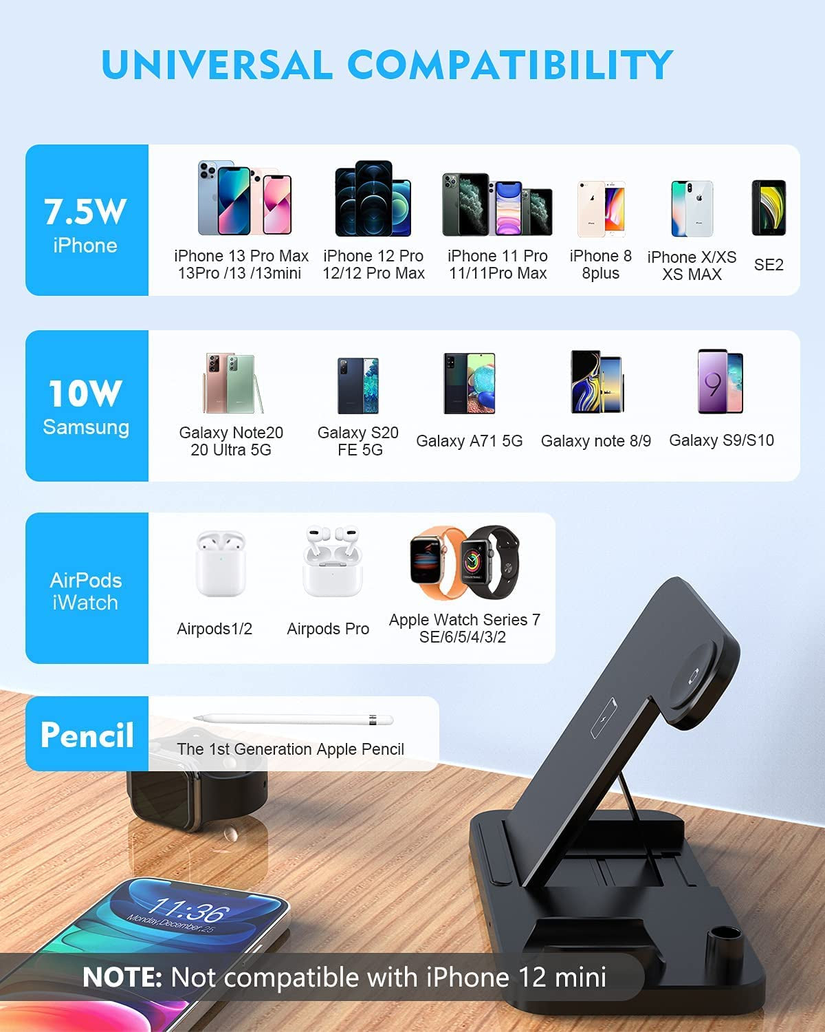 Wireless Charging Station - 4 in 1 Wireless Charger Charging Stand Compatible with Iphone 14 plus Pro Max 13 Pro Max 12 Pro Max SE 11Pro X XR Xs Max 8 plus - Apple Watch Series Airpods 1 2 3 Pro  ESTAVEL   