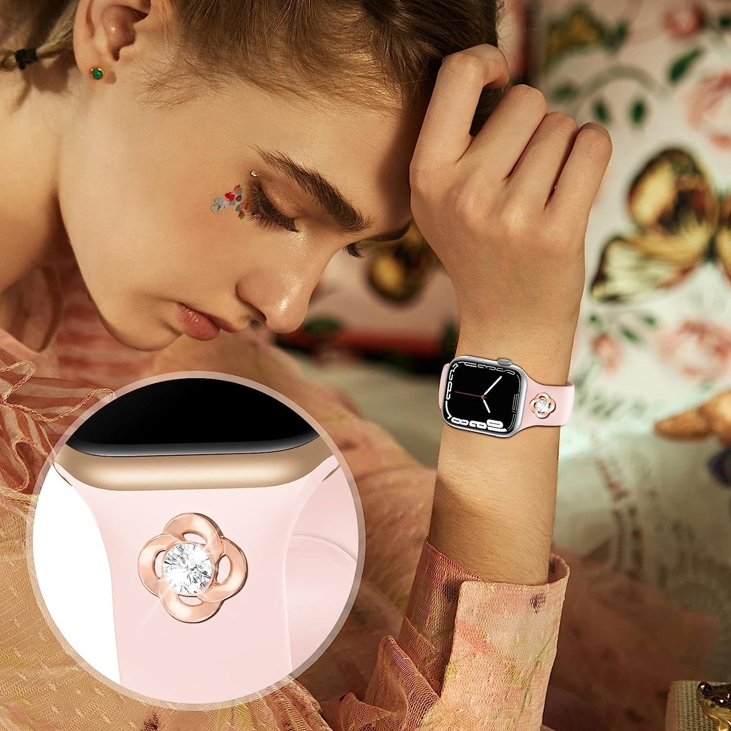 3 Pack Sport Band with DIY Charms Compatible with Apple Watch Bands 41Mm 40Mm 38Mm, Designer Soft Silicone Wristbands Replacement Strap for Iwatch Series SE 8 7 6 5 4 3 2 1 Utral for Women Men  Plesechde   