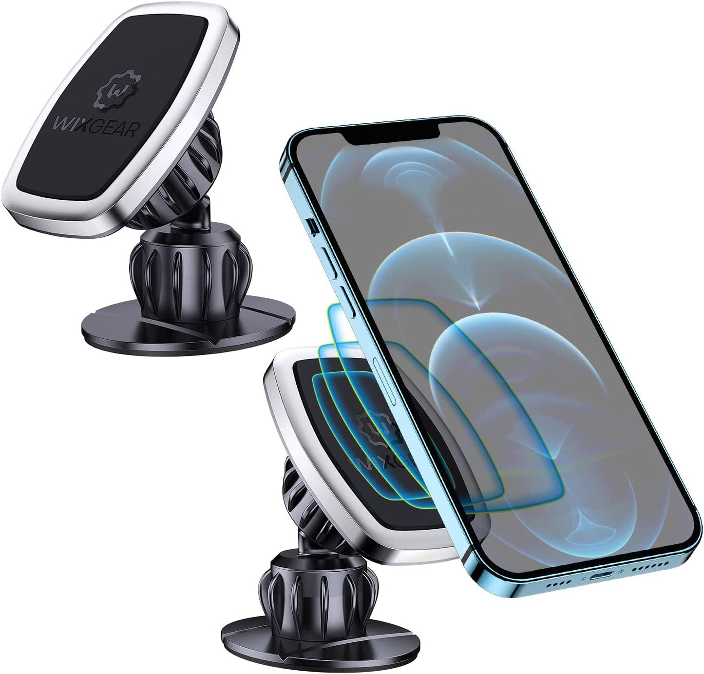 Wixgear Universal Stick on Swivel Mount (2 Pack) Dashboard Magnetic Phone Holder for Car, Phone Mount for Car for Cell Phones and Mini Tablets with Fast Swift-Snap (New Upgraded Mount)  WixGear   