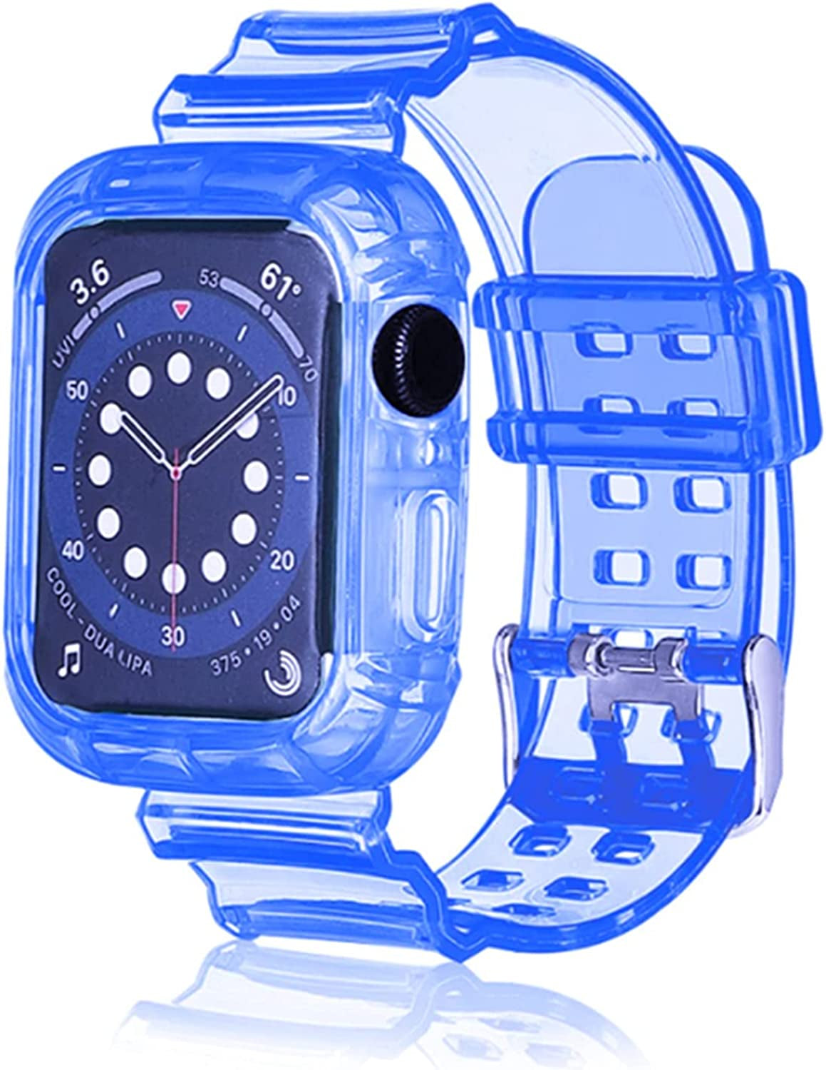 Kaihang Compatible for Apple Watch Band, Crystal Clear Iwatch Band Strap with Rugged Bumper Case 38Mm/40Mm/41Mm/42Mm/44Mm/45Mm/49Mm Bands for Apple Watch Series SE/8/7/6/5/4/3/2  Kaihang blue 42mm/44mm 