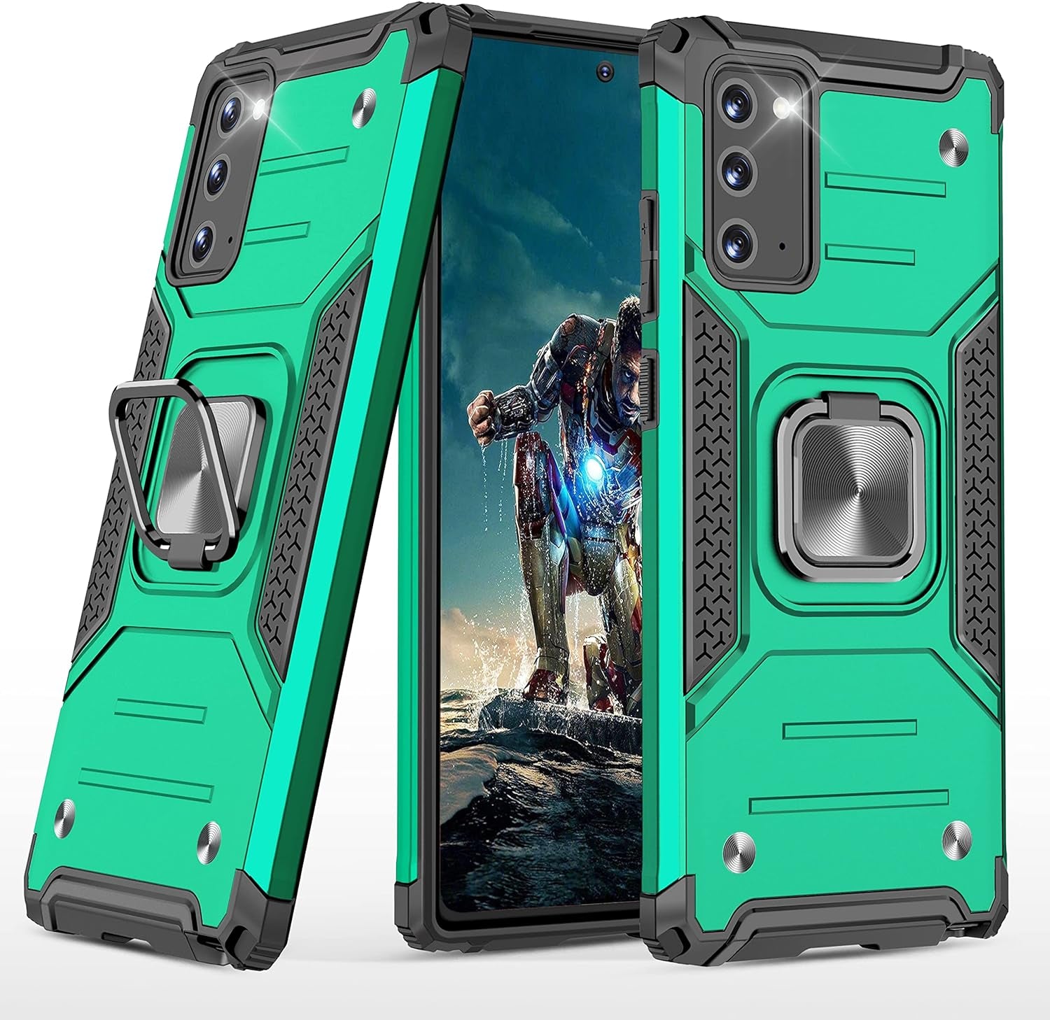 Ymhxcy Galaxy Note 20 Case, Samsung Note 20 5G Case, Armor Grade Cases with Rotating Holder Kickstand Non-Slip Hybrid Rugged Phone Case for Samsung Galaxy Note 20 6.7"-KK Dark Green  YmhxcY   