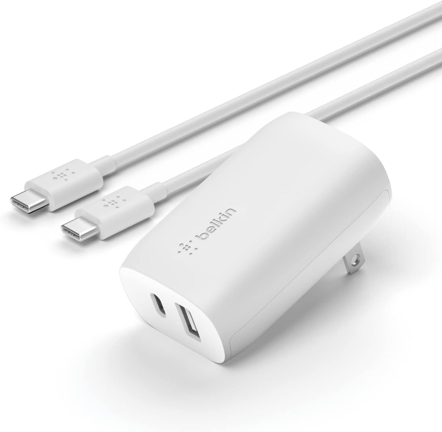 Belkin 37 Watt USB C Wall Charger - Power Delivery 25W USB C Port + 12W USB a Port for PPS Charging Apple Iphone 14, 14 Pro, 14 Pro Max, 13 Pro, 13 Pro Max, Galaxy S21 Ultra & More  Belkin Dual USB-C & A Port Charger + Charger Type C (White) 