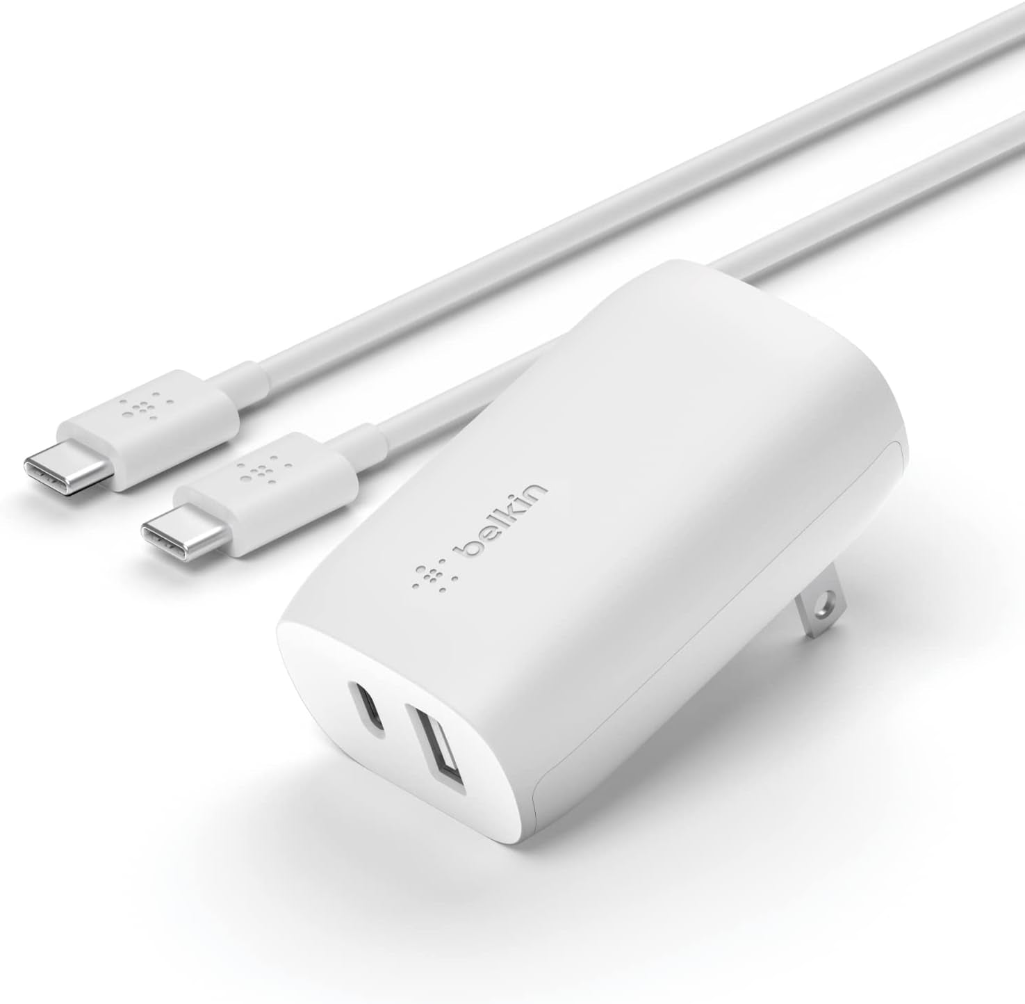 Belkin 37 Watt USB C Wall Charger - Power Delivery 25W USB C Port + 12W USB a Port for PPS Charging Apple Iphone 14, 14 Pro, 14 Pro Max, 13 Pro, 13 Pro Max, Galaxy S21 Ultra & More  Belkin Dual USB-C & A Port Charger + Charger Type C (White) 