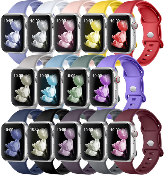 SNBLK [14 Pack] Compatible with Apple Watch Band 38Mm 40Mm 41Mm 42Mm 44Mm 45Mm 49Mm for Women Men, Soft Silicone Wrist Bands Sport Strap Compatible for Iwatch Series 8 7 6 5 4 3 2 1 SE Ultra  SNBLK   