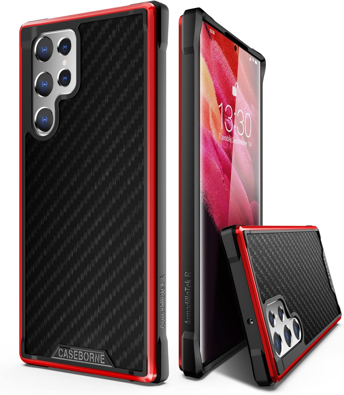 Caseborne R Series Compatible with Samsung Galaxy S22 Ultra 5G Case - Shockproof Protective, Military 12Ft Drop Tested, Durable Aluminum Frame - Aramid Fiber - Black  CaseBorne Red-S22 Ultra  