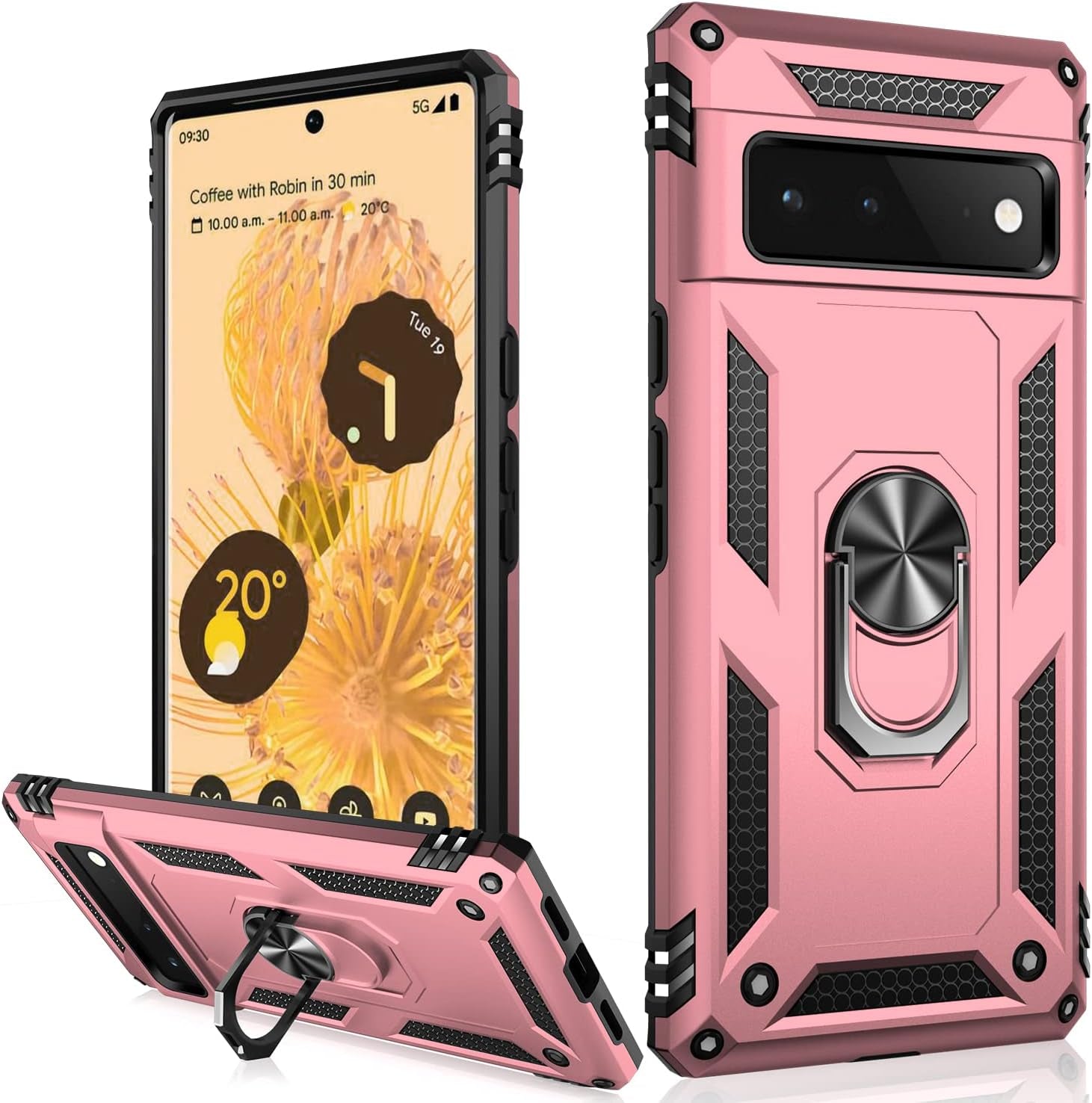 IKAZZ Suitable for Google Pixel 6 Case,Military Grade Shockproof Heavy Duty Protective Phone Case Pass 16Ft Drop Test with Magnetic Kickstand Car Mount Holder for Google Pixel 6 Blue  IKAZZ Rose Gold Google Pixel 6 Pro 6.7" 