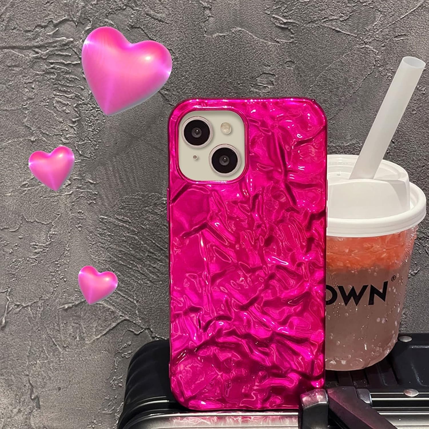 Yebowe Compatible with Iphone 13 Mini Case, Cute 3D Tin Foil Pleated Luxury Phone Cover for Women Girls Cool Bling Designer Soft Silicone Case for Iphone 13 Mini, Pink  Yebowe   