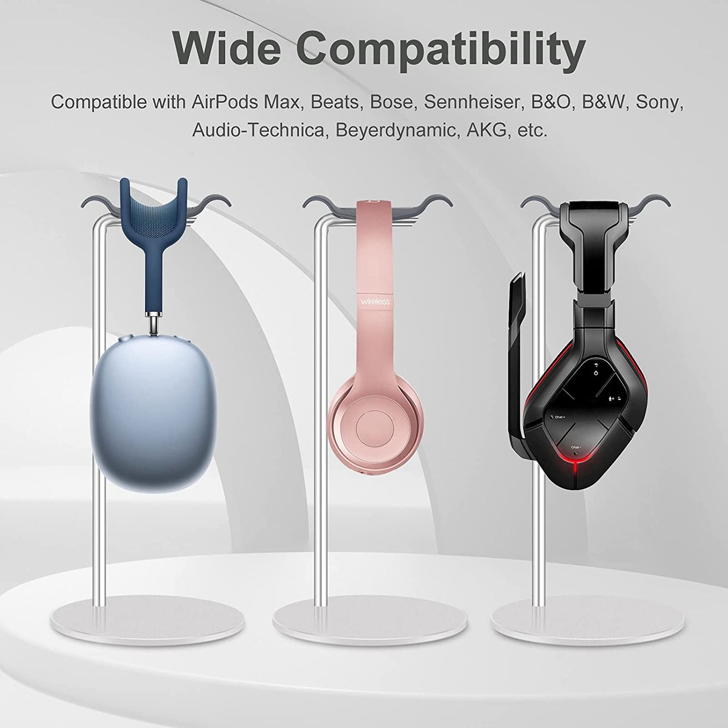 SHUOSUO Headphone Stand Aluminum, Headset Holder with Solid Base for Desk, Compatible with Airpods Max, Beats, Bose, B&O, Sony, Sennheiser, Etc (Silver)  SHUOSUO   