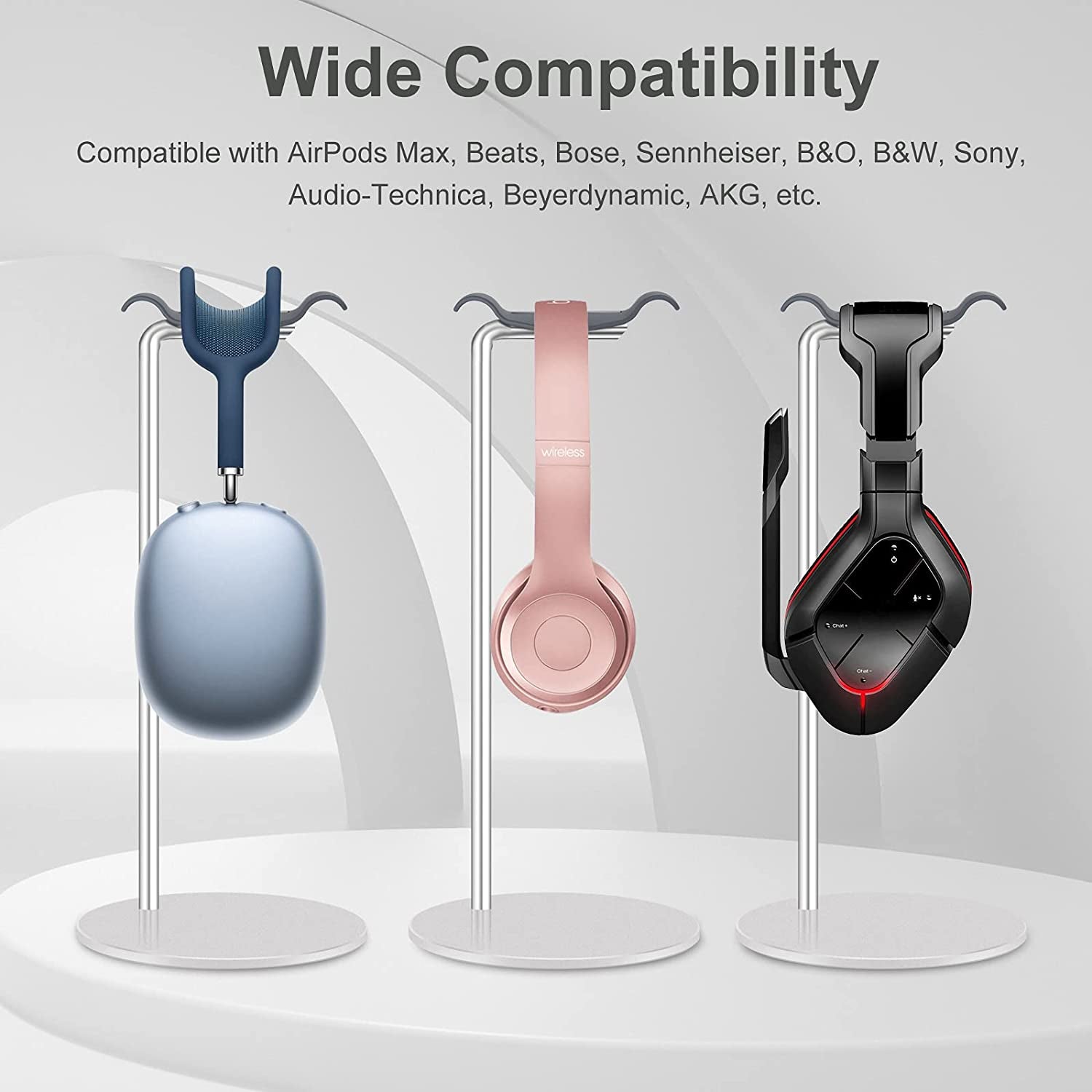 SHUOSUO Headphone Stand Aluminum, Headset Holder with Solid Base for Desk, Compatible with Airpods Max, Beats, Bose, B&O, Sony, Sennheiser, Etc (Silver)  SHUOSUO   