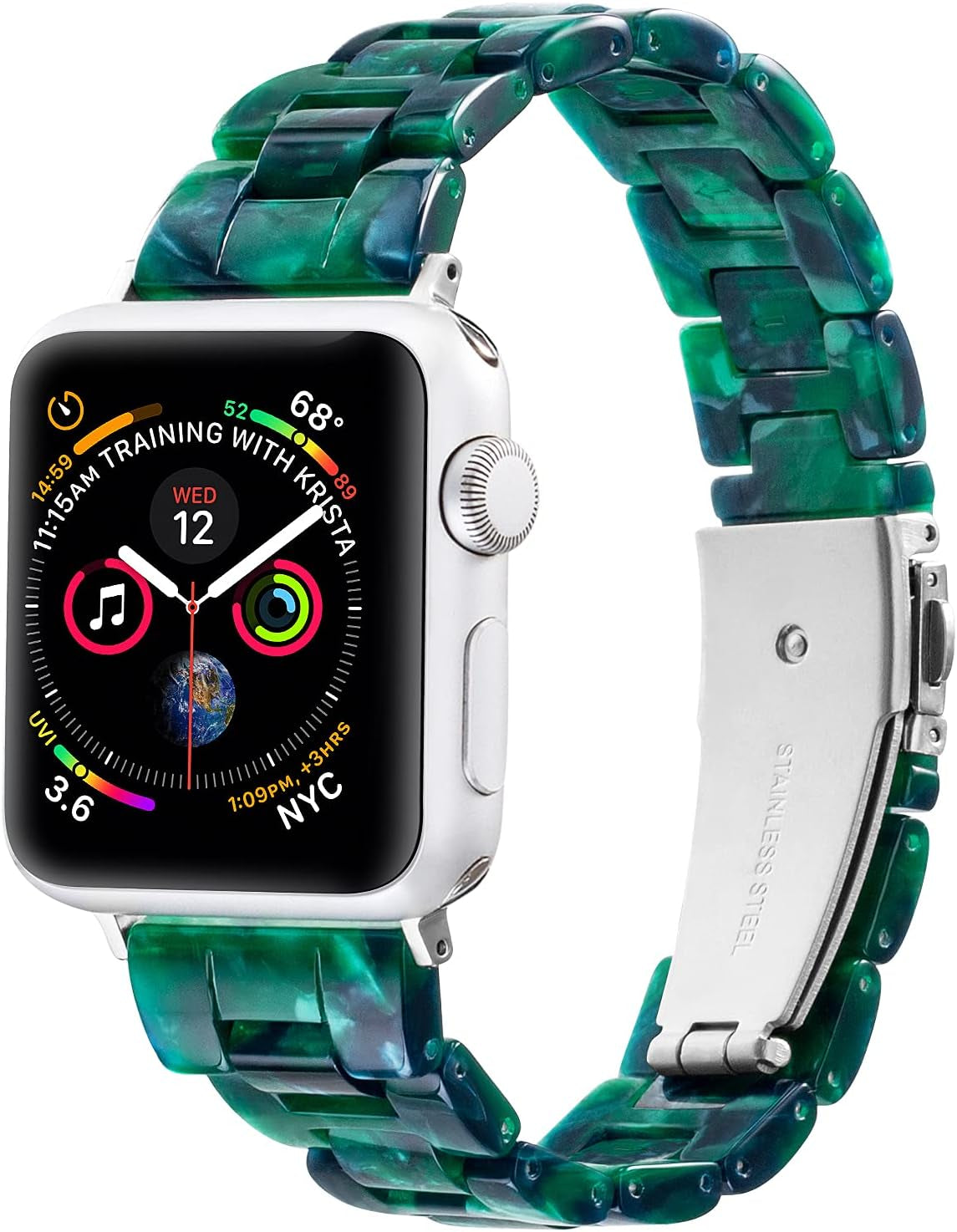 Sangaimei Light Fashion Resin Apple Watch Band with Stainless Steel Buckle Compatible Apple Watch Band 45Mm 44Mm 42Mm 41Mm 40Mm 38Mm Replacement Iwatch Series 8 7 6 5 4 3 2 1 SE for Women Starlight  SaNgaiMEi Dark green 38mm/40mm/41mm 