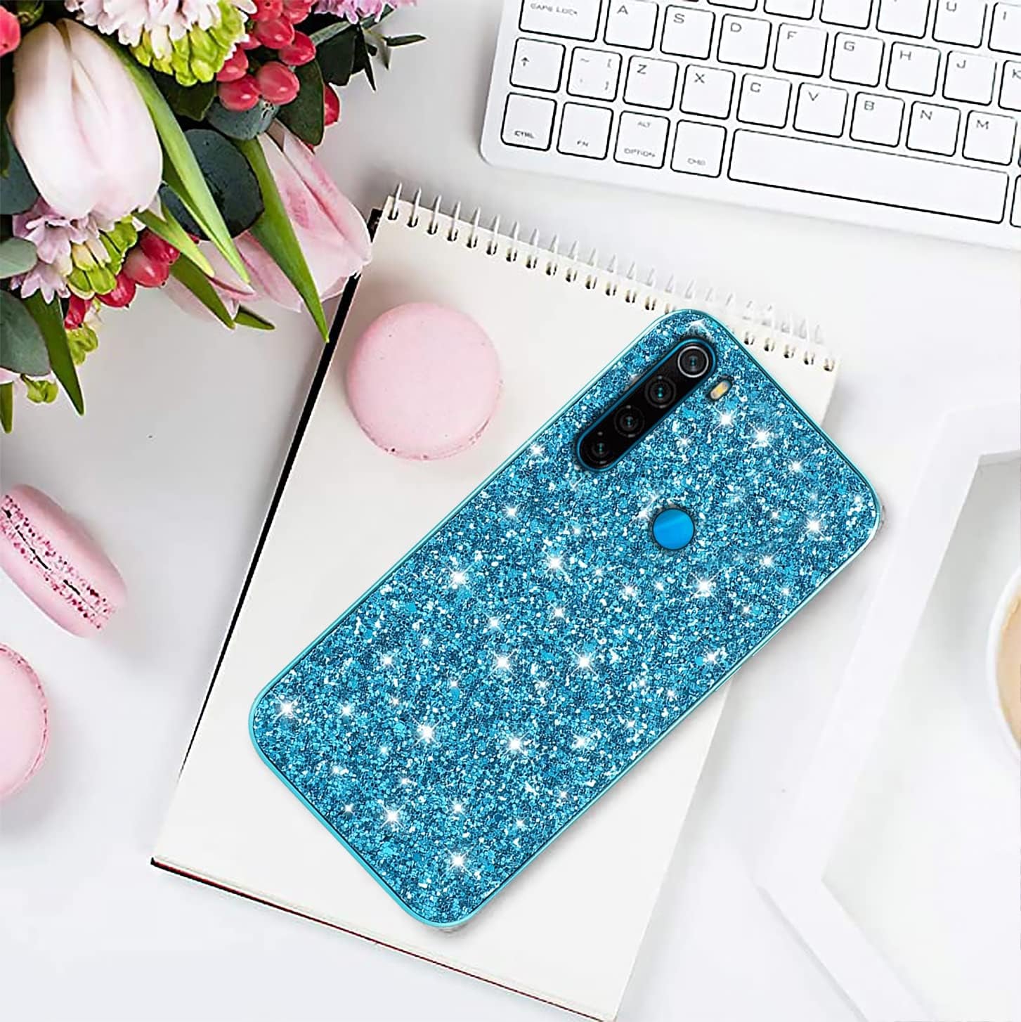 Compatible with Xiaomi Redmi Note 8 Case Glitter Shockproof,Redmi Note 8 Phone Case Bling Sparkly Soft TPU and PC Silicone Shiny Girl Women Thin Protective Cover (Blue)  Wousunly   